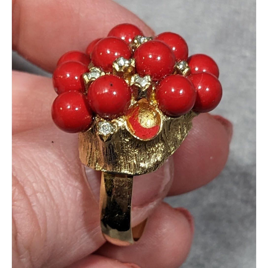 Other Vintage Chunky Red And Gold Tone Beaded Rhinestone Ring Size Size ONE SIZE - 8 Thumbnail