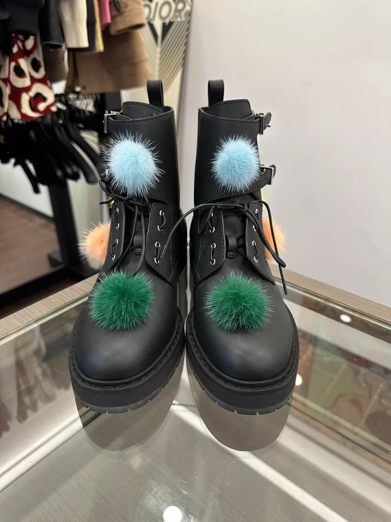 Fendi Fendi Colorful Fur Pom Pom Black Booties Size US 7.5 / EU 40-41 - 2 Thumbnail