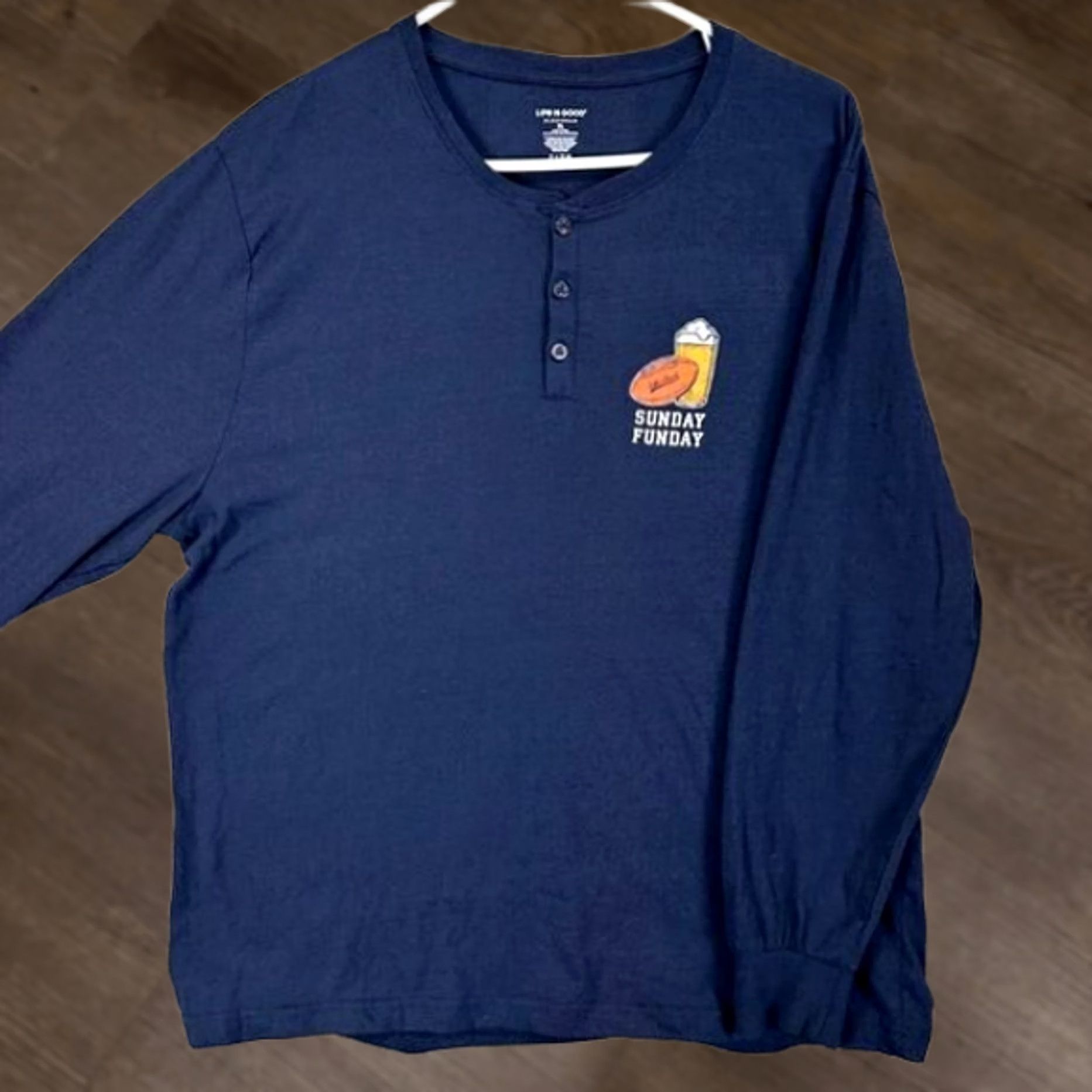 Life is Good Life is Good Henley Shirt Adult XL Blue Long Sleeve Mens Regular Sleeves Breathable Solid Cotton T-Shirt Size US XL / EU 56 / 4 - 1 Thumbnail
