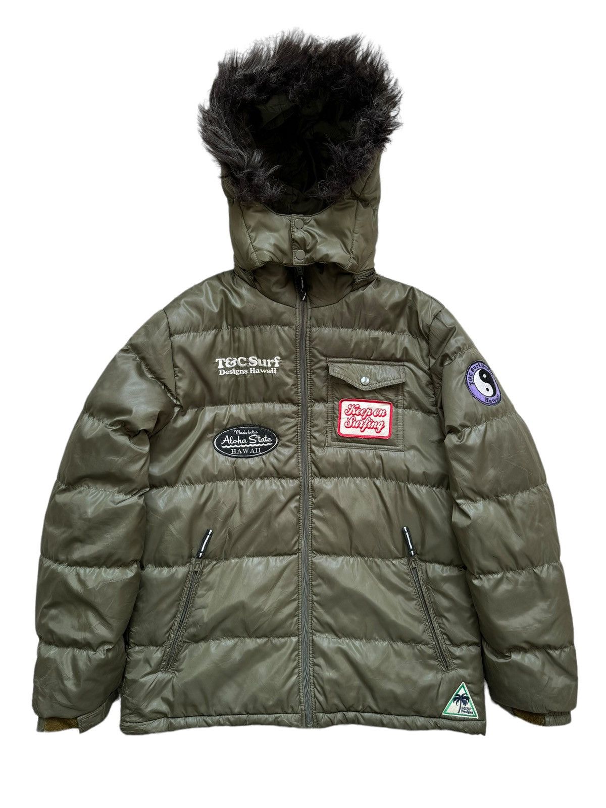 Japanese Brand Vintage T&C Surf Patches Puffer Jacket Hooded Size US L / EU 52-54 / 3 - 14 Thumbnail