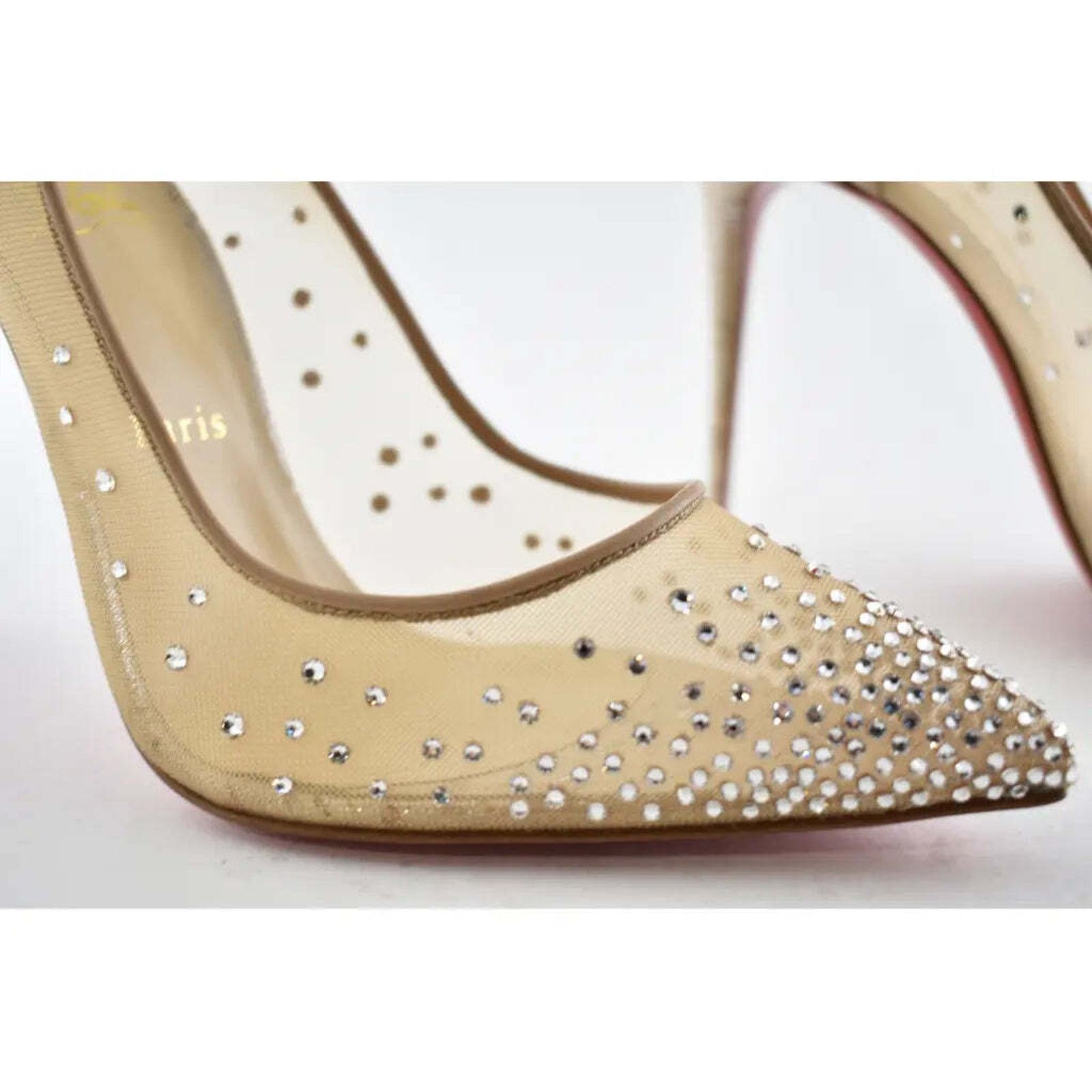 Christian Louboutin Follies Strass 100 Silver Liege Mesh Crystal Heel Pump 42 Size US 12 / IT 42 - 5 Thumbnail