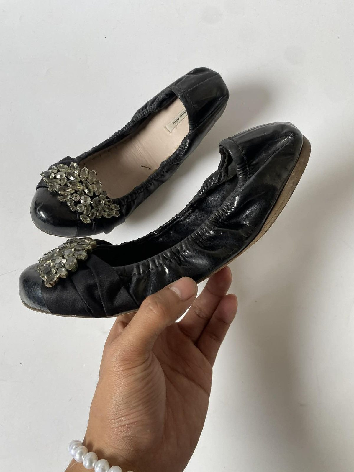 Miu Miu Miu Miu Y2K Archive Crystal-Embellished Scrunch Flats Size US 8.5 / IT 38.5 - 3 Thumbnail