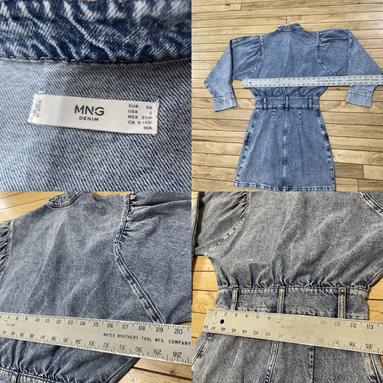 Mango VINTAGE Mango MNG Denim Romper Women 2 Blue Jean One Piece Jumpsuit Puff Sleeves Shirt Women Squares Size 26" / US 2 / IT 38 - 8 Thumbnail