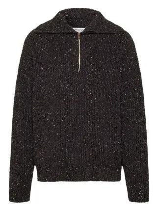 Maison Margiela o1w1db10526 Zip-neck Textured Knit Sweater in Dark Grey Size US L / EU 52-54 / 3 - 1 Thumbnail