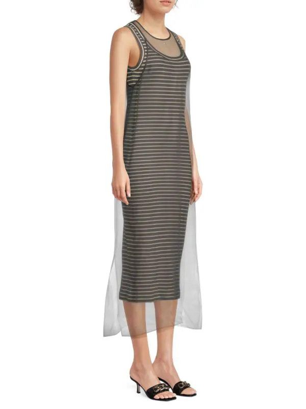 Brunello Cucinelli o1y0725 Sleeveless Midi Dress in Dark Gray Size S / US 4 / IT 40 - 2 Thumbnail
