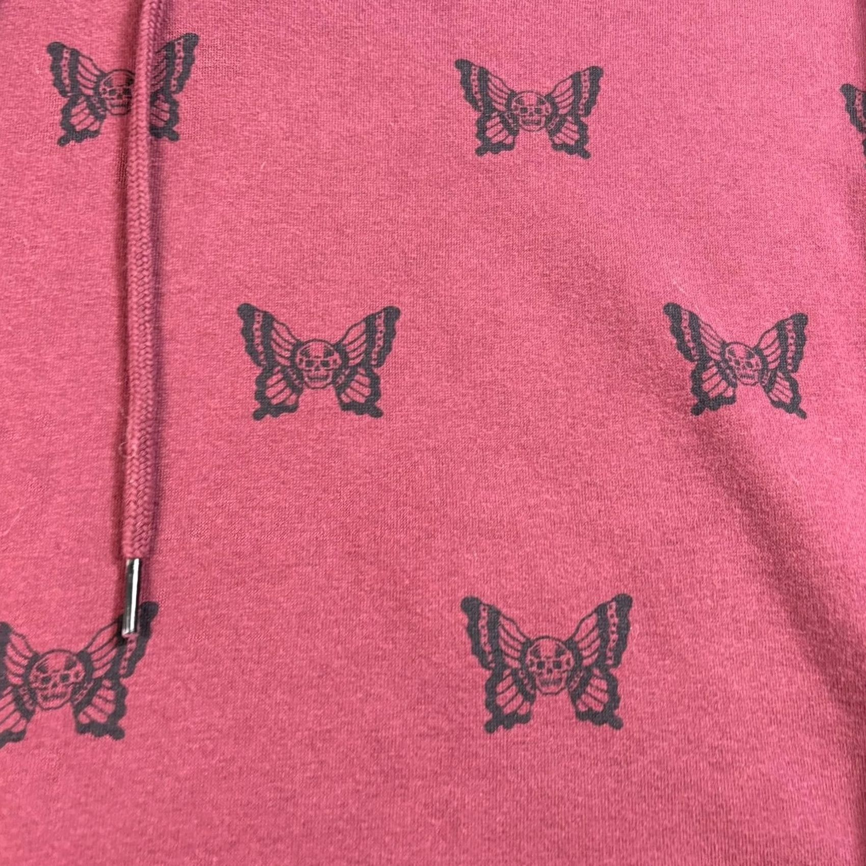 Vintage Lurking Class Hoodie Womens Large Burgundy Skull Butterfly Cropped Lace Up Gothic Pullover Nightwear Top Size L / US 10 / IT 46 - 6 Thumbnail