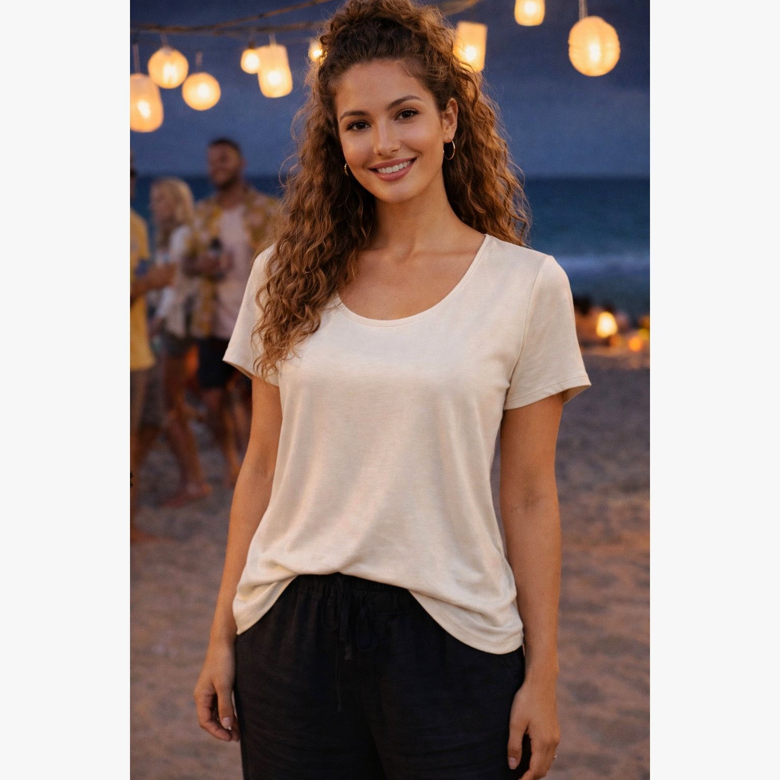 Other Scoop Neck Short Sleeve Pullover Notations Blouse Tan S Size S / US 4 / IT 40 - 1 Thumbnail