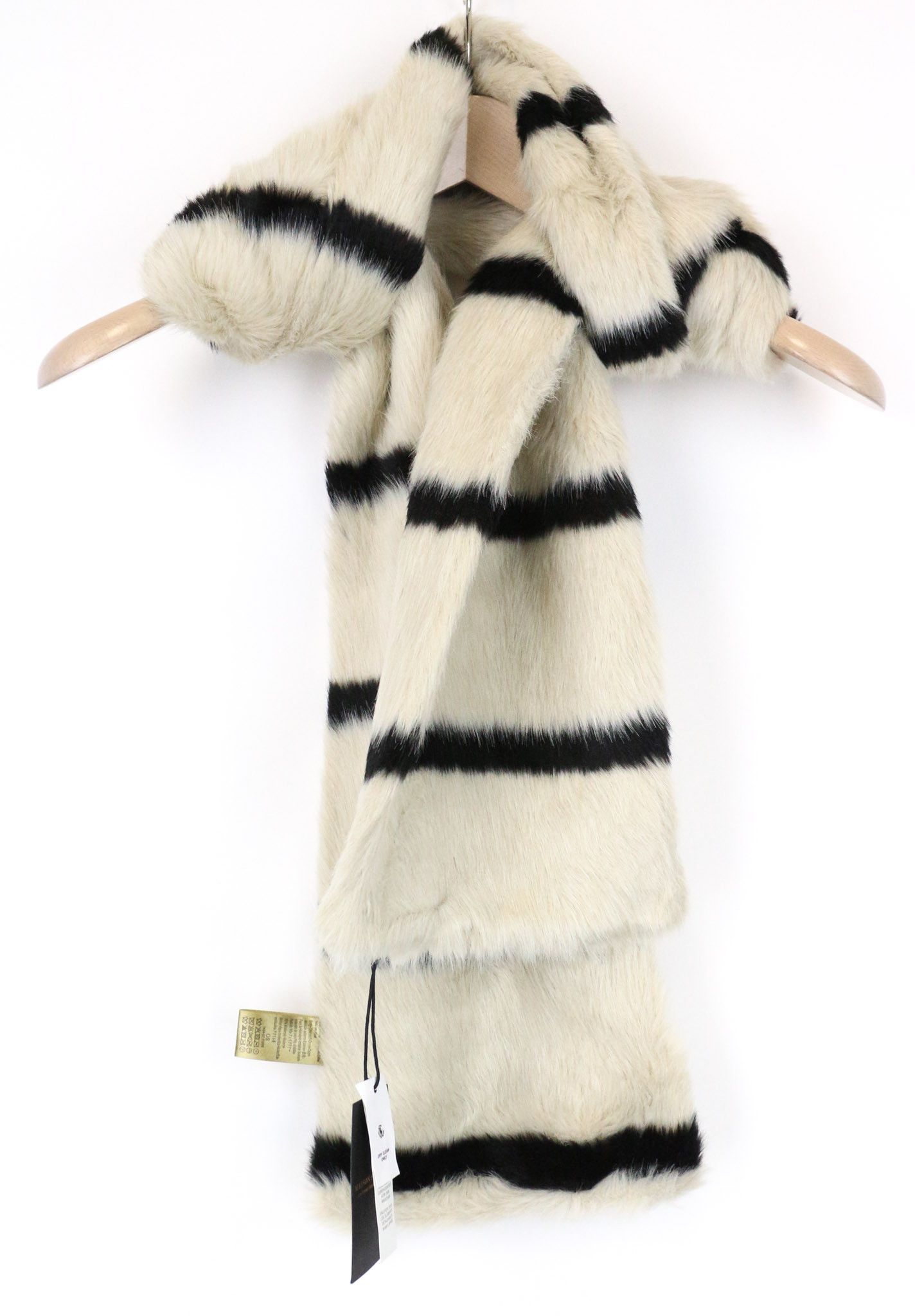Maison Scotch OS Beige Brown Striped Faux Fur Scarf 74447 Size ONE SIZE - 1 Thumbnail