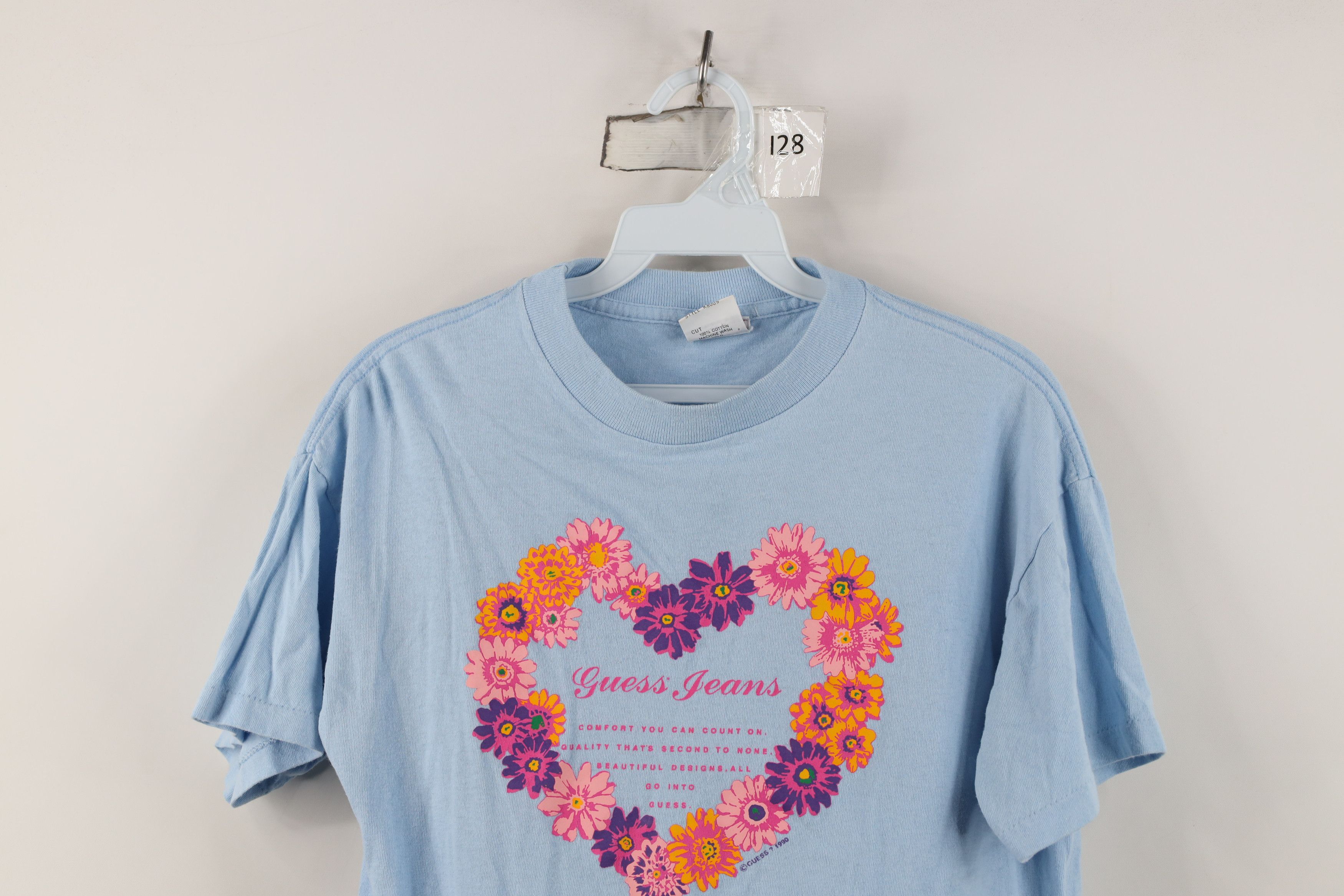 Guess Vintage 90s Guess Spell Out Heart Flower T-Shirt Blue USA Size M / US 6-8 / IT 42-44 - 2 Thumbnail