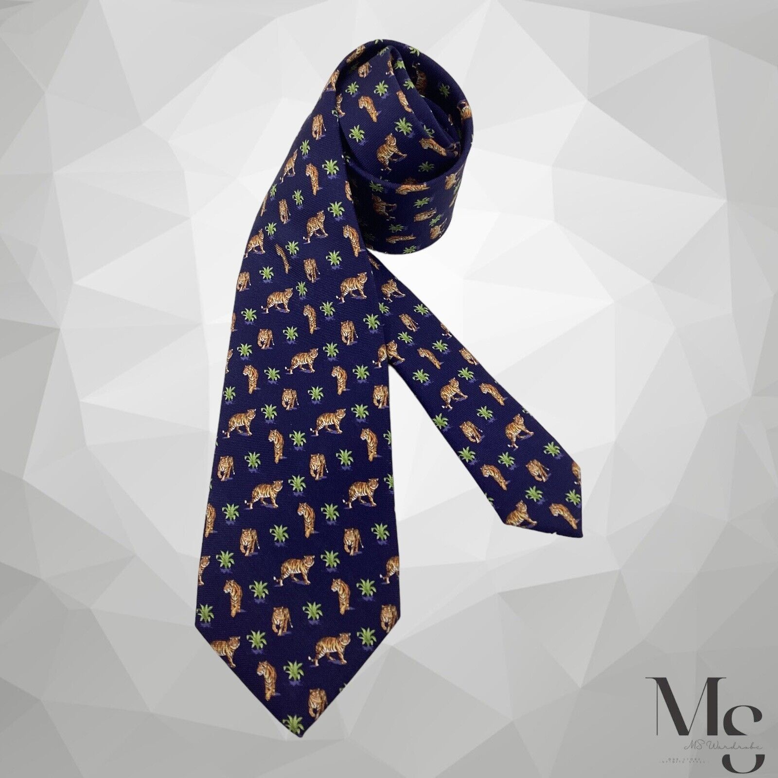 Paul Stuart PAUL STUART Blue Tiger in Bushes Print Silk Tie Made In USA Size ONE SIZE - 2 Thumbnail