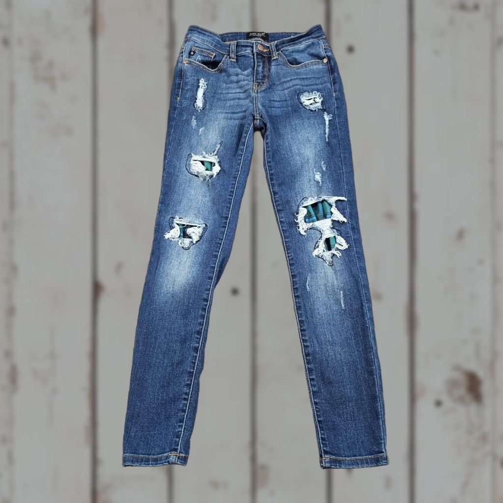 Vintage Judy Blue Jeans Women's Skinny Low Rise Stretch Dark Wash Distressed Size 26 23x28 Size 26" / US 2 / IT 38 - 1 Thumbnail
