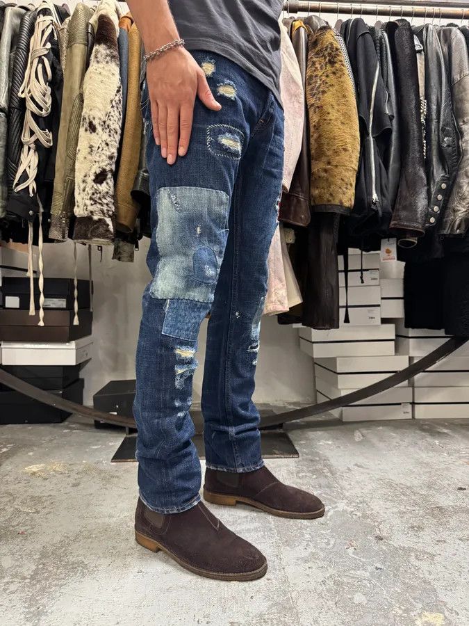 Polo Ralph Lauren 2000s Ralph Lauren Blue Patchwork Effect Slim Denim Jeans Size US 33 - 3 Thumbnail