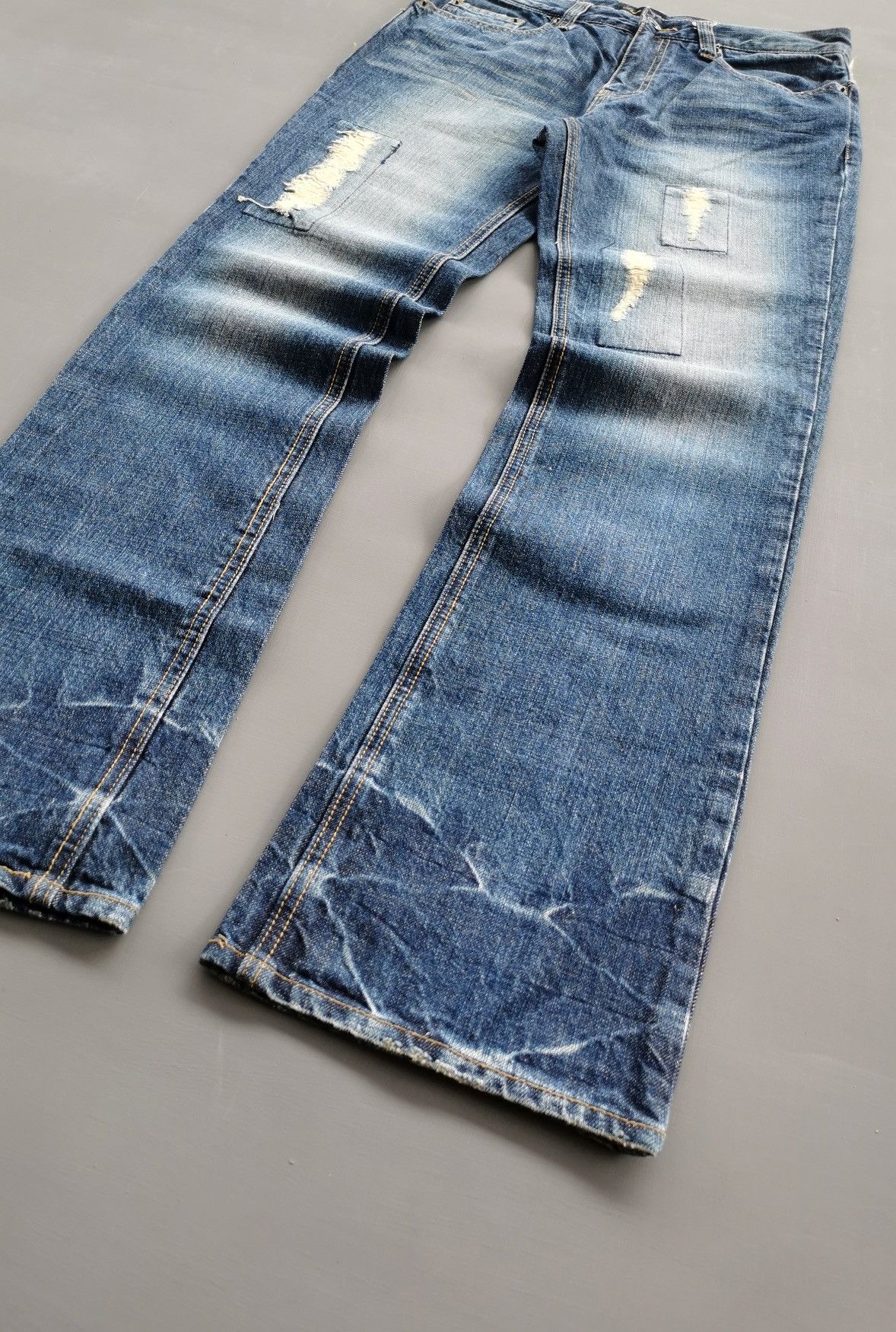 Japanese Brand Beach Sound Distressed Patchwork Reworked Jeans Size US 31 - 6 Thumbnail
