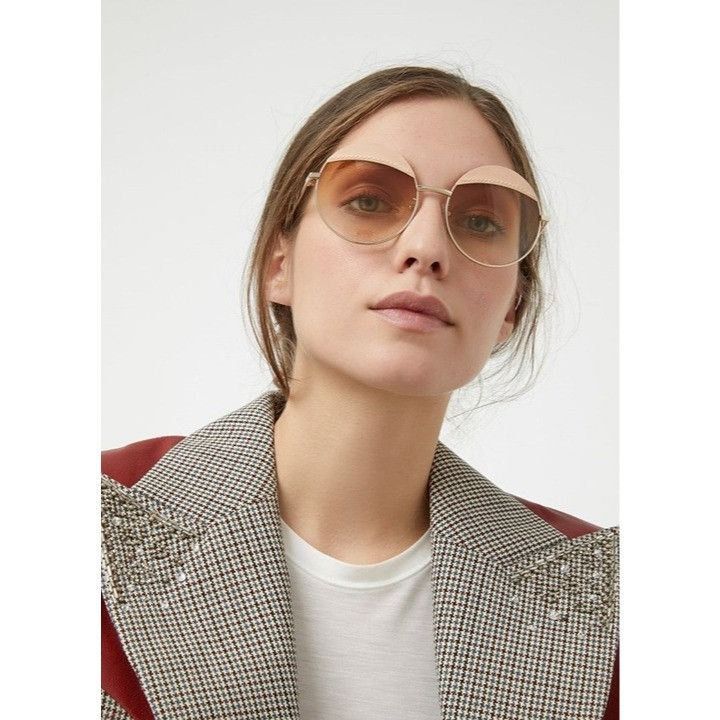 Loewe Loewe LW40007U 33F Sunglasses Gold/Pink Leather Round Frame Size ONE SIZE - 3 Thumbnail