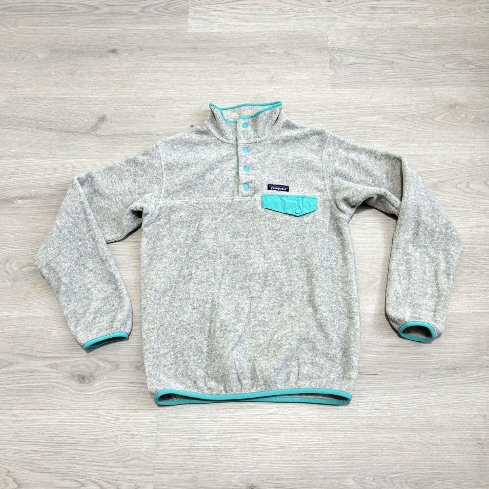 Patagonia Patagonia Women's Sweater Pullover Oatmeal With Teal Lightweight Synchilla Snap-T S Small Size S / US 4 / IT 40 - 2 Thumbnail