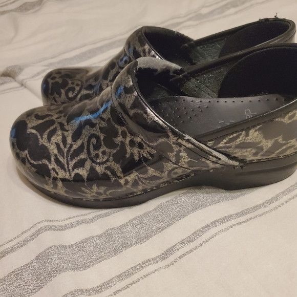 Dansko Dankso Silver Black Floral Clogs Work Comfort SZ EU40/US9 Size US 10 / IT 40 - 4 Thumbnail