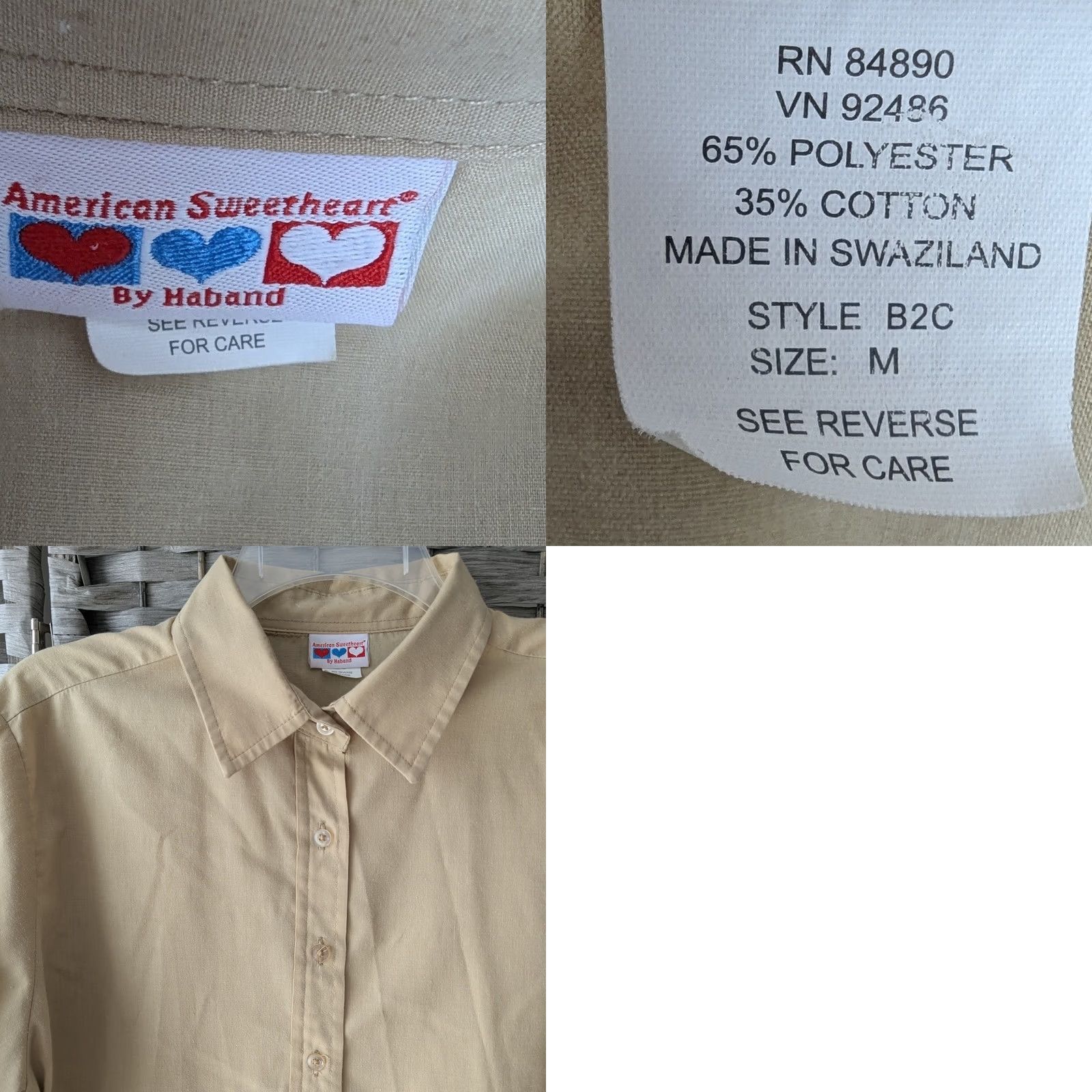 Haband VINTAGE Haband Button Up Top Tan 3/4 Sleeve Blouse Sz L Beige Cotton Blend Women's Shirt, Casual, Workwear, 90s? Size L / US 10 / IT 46 - 8 Thumbnail
