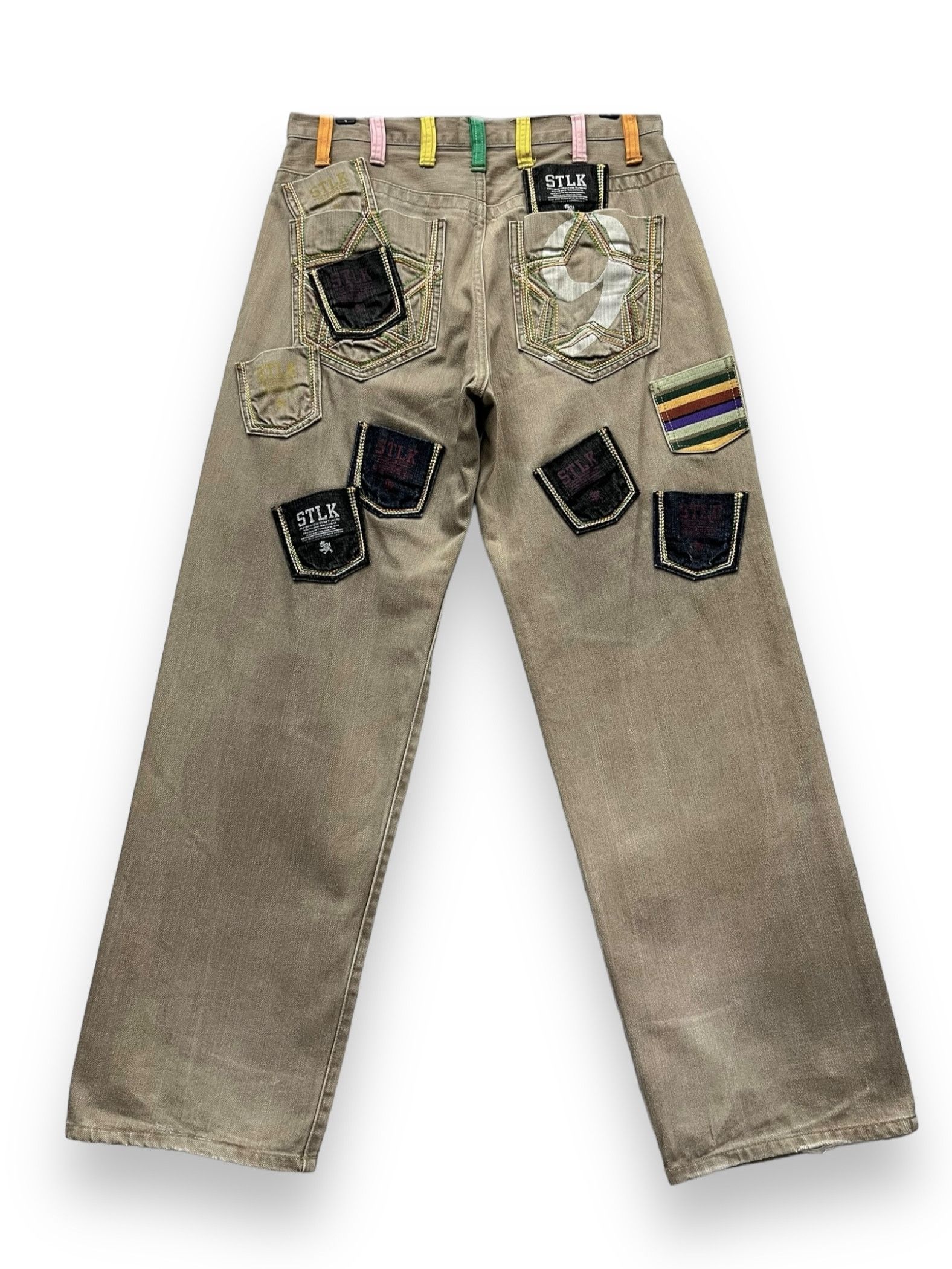 image of If Six Was Nine x One Of A Kind Art Stlk Number 9 Multi Pocket Pop Art Style Baggy Pants in Smoke B