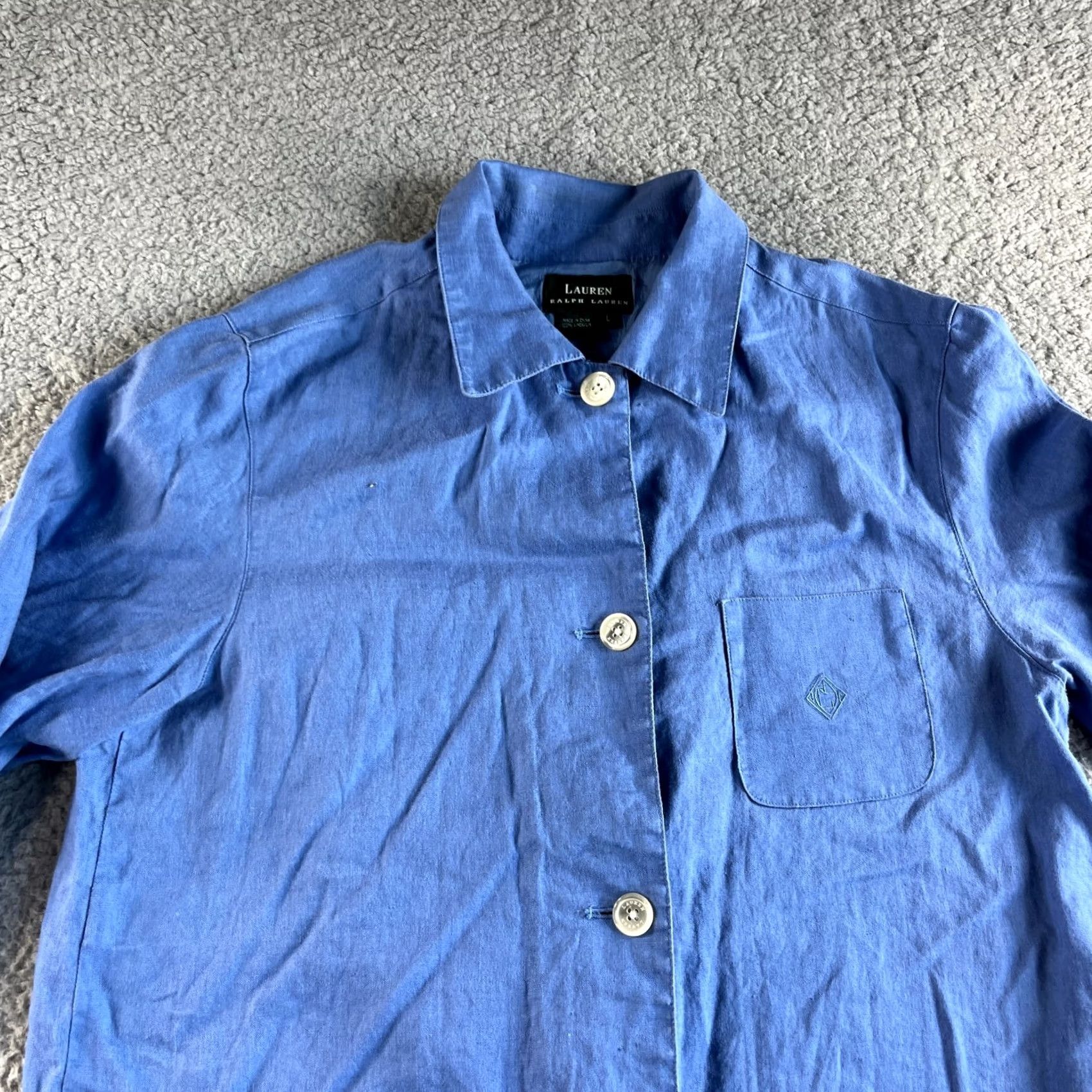 Ralph Lauren Lauren Ralph Lauren Shirt Womens L Blue Jacket Large Linen Shacket Casual Comfort Size L / US 10 / IT 46 - 4 Thumbnail
