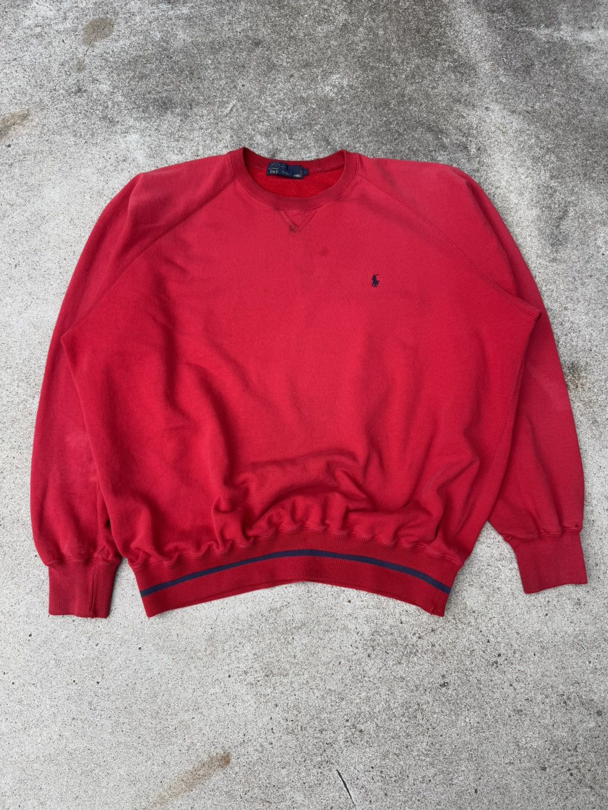 Polo Ralph Lauren × Vintage Vtg 90s Polo Ralph Lauren Red Crew Neck Grunge Sweatshirt XL Size US XL / EU 56 / 4 - 1 Thumbnail