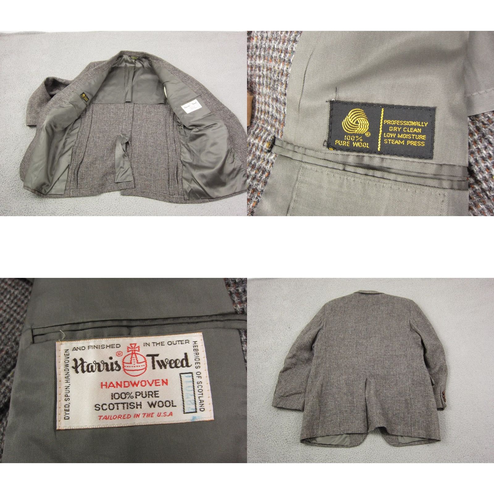 Harris Tweed VINTAGE Harris Tweed Jacket Mens L 44 Gray Scottish Wool Blazer USA Herringbone Size 42R - 9 Thumbnail