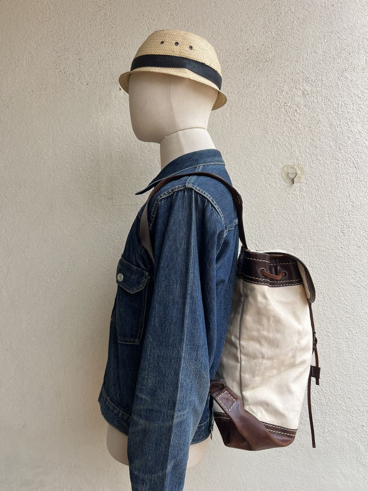 Leather Tideway Japan Muddy Stains Canvas Leather Hybrid Backpack Size ONE SIZE - 2 Thumbnail