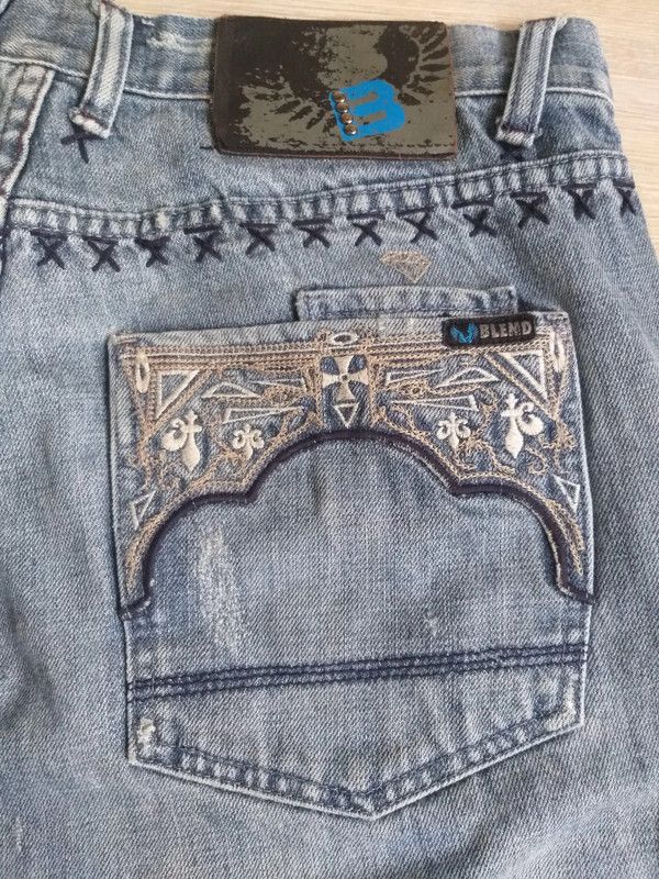 Japanese Brand Blend Embroidered Pocket Denim Jeans 32 Boho Y2K Size US 32 / EU 48 - 5 Thumbnail