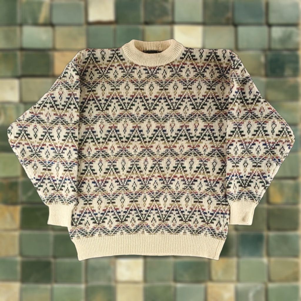 Etchings Pullover Sweater 100% Wool Fair Isle Patterned Knit Mens L Multicolor
