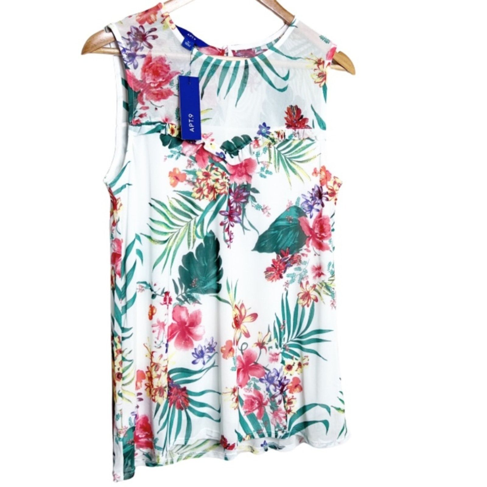 Apt. 9 New with Tag Women’s APT 9 Tropical Print Ruffle Tank Top Size M / US 6-8 / IT 42-44 - 2 Thumbnail