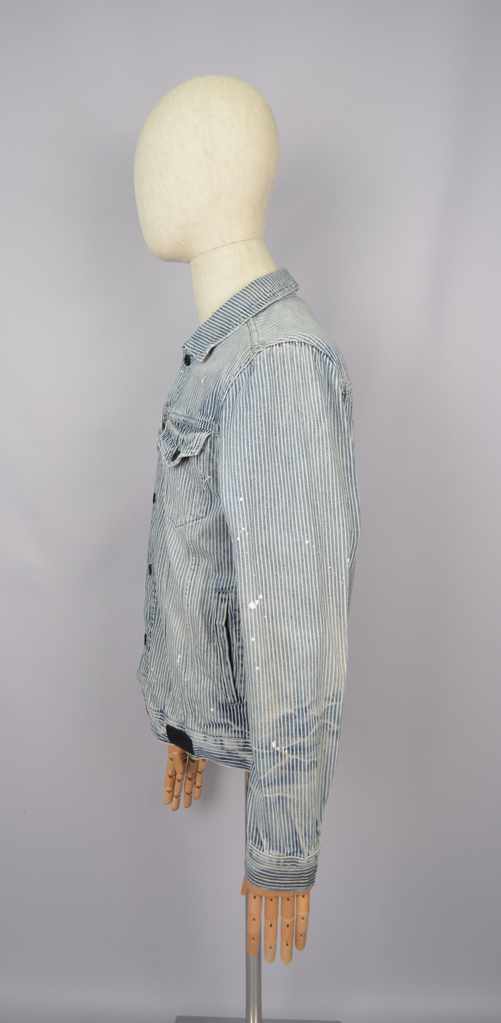 Designer × Prps PRPS Hickory Paint-Splattered Stripe Denim Jacket Sz M RARE Size US M / EU 48-50 / 2 - 11 Thumbnail