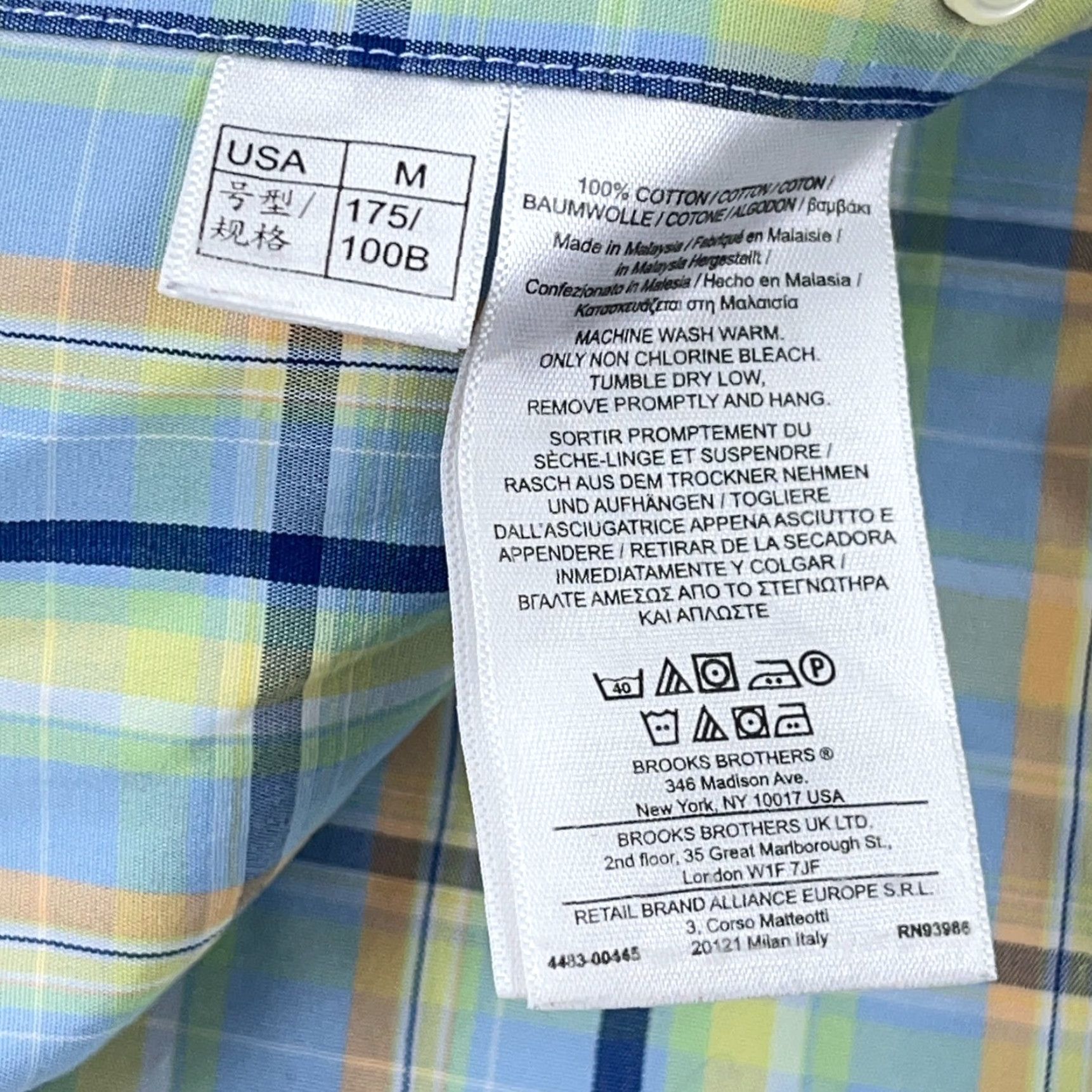 Brooks Brothers VINTAGE Brooks Brothers Shirt Men Medium Yellow Blue Plaid Button Up Slim Fit 346 Dress Size 40R - 5 Thumbnail