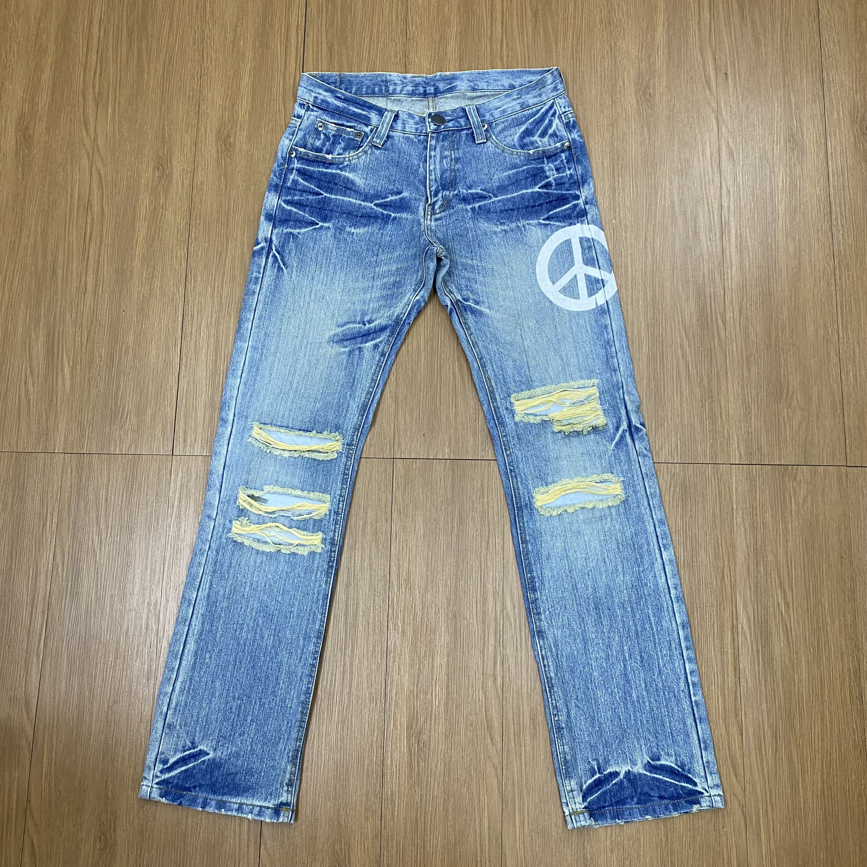 Japanese Brand × Vintage Vintage PEACE Jeans Painted Denim Distress CD151 Size US 31 - 2 Thumbnail