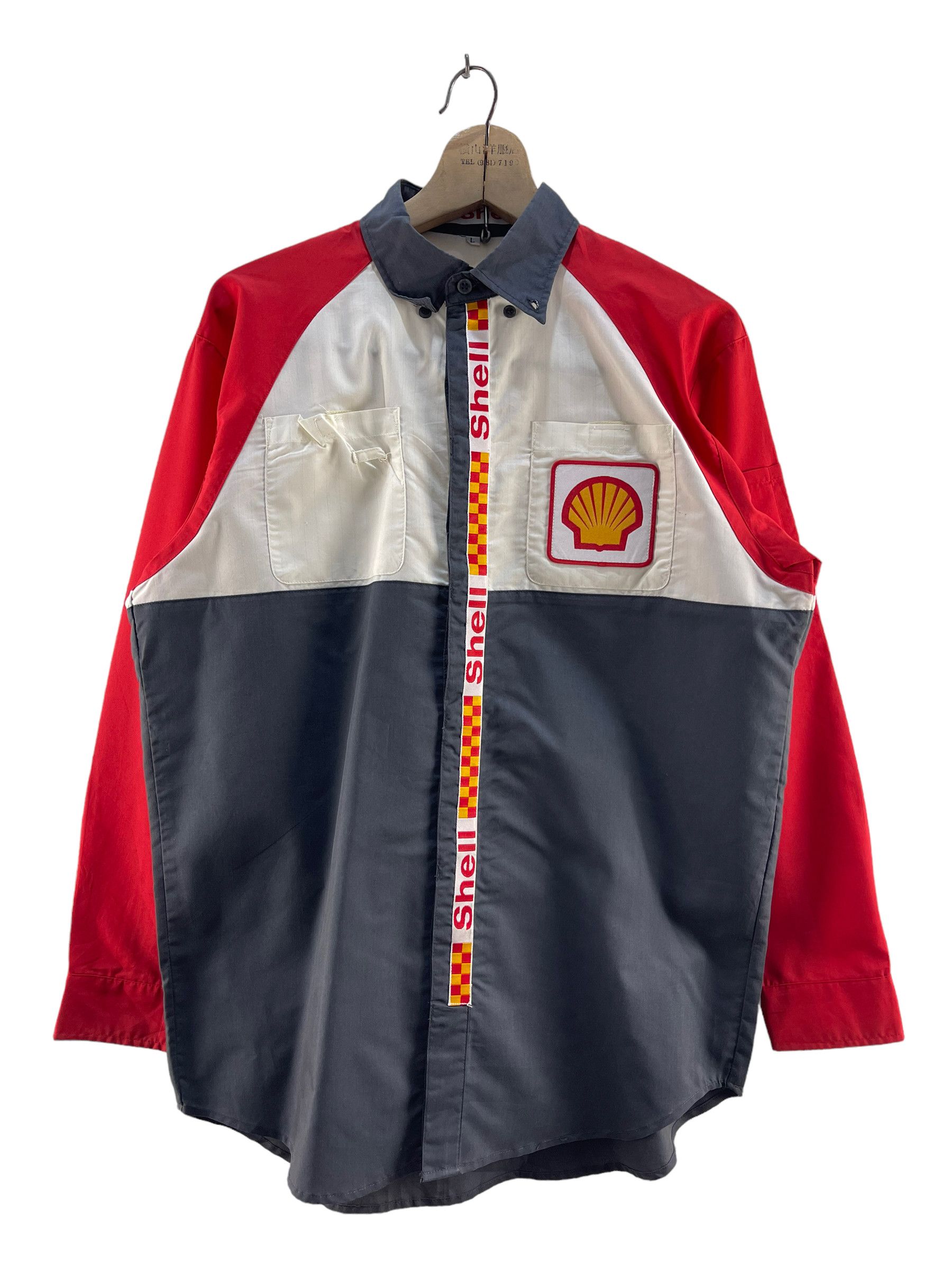 image of Racing Vintage Shell Uniform Worker Button Shirt, Men's (Size Large)