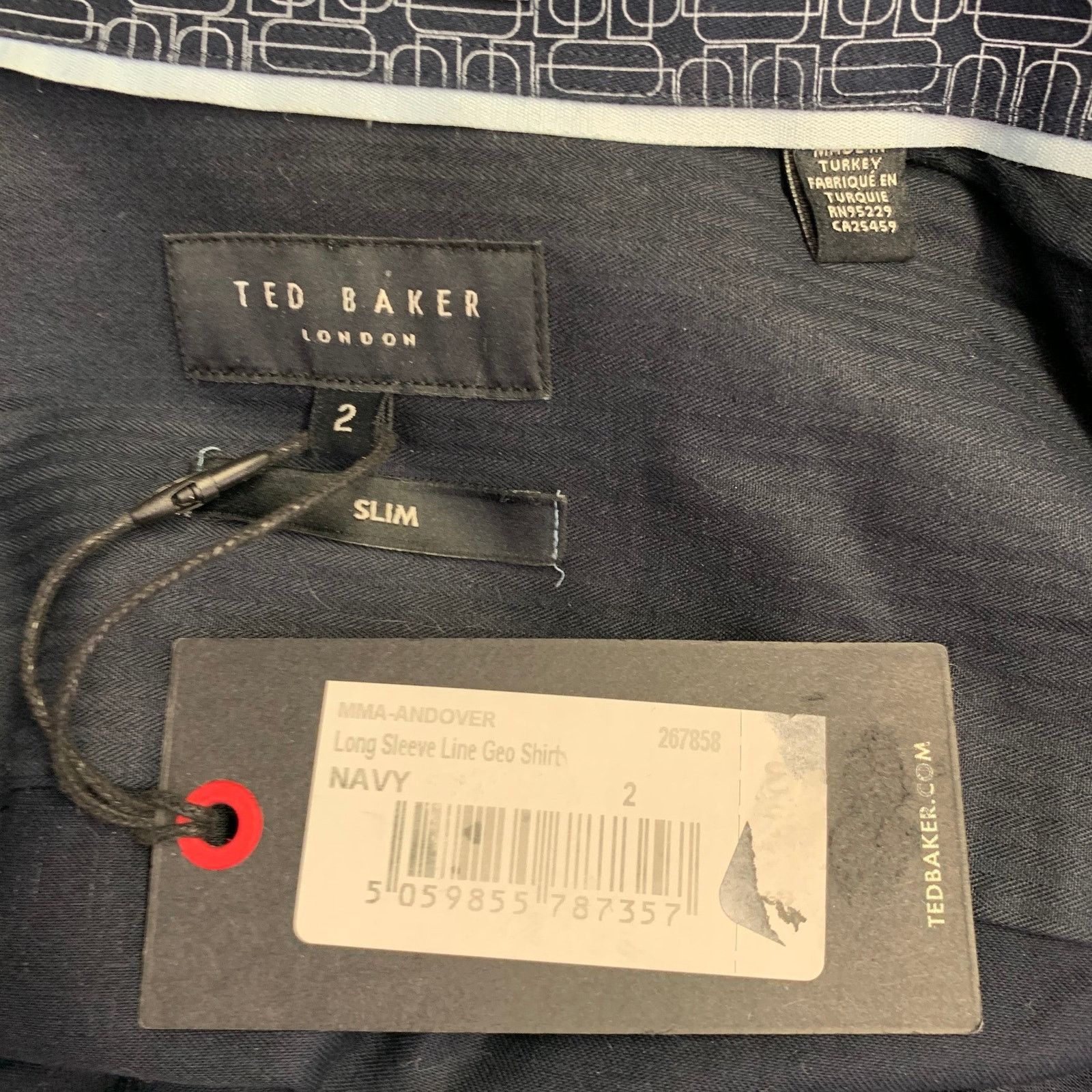 Ted Baker Andover Navy White Geometric Cotton Slim Fit Long Sleeve Size US S / EU 44-46 / 1 - 5 Thumbnail