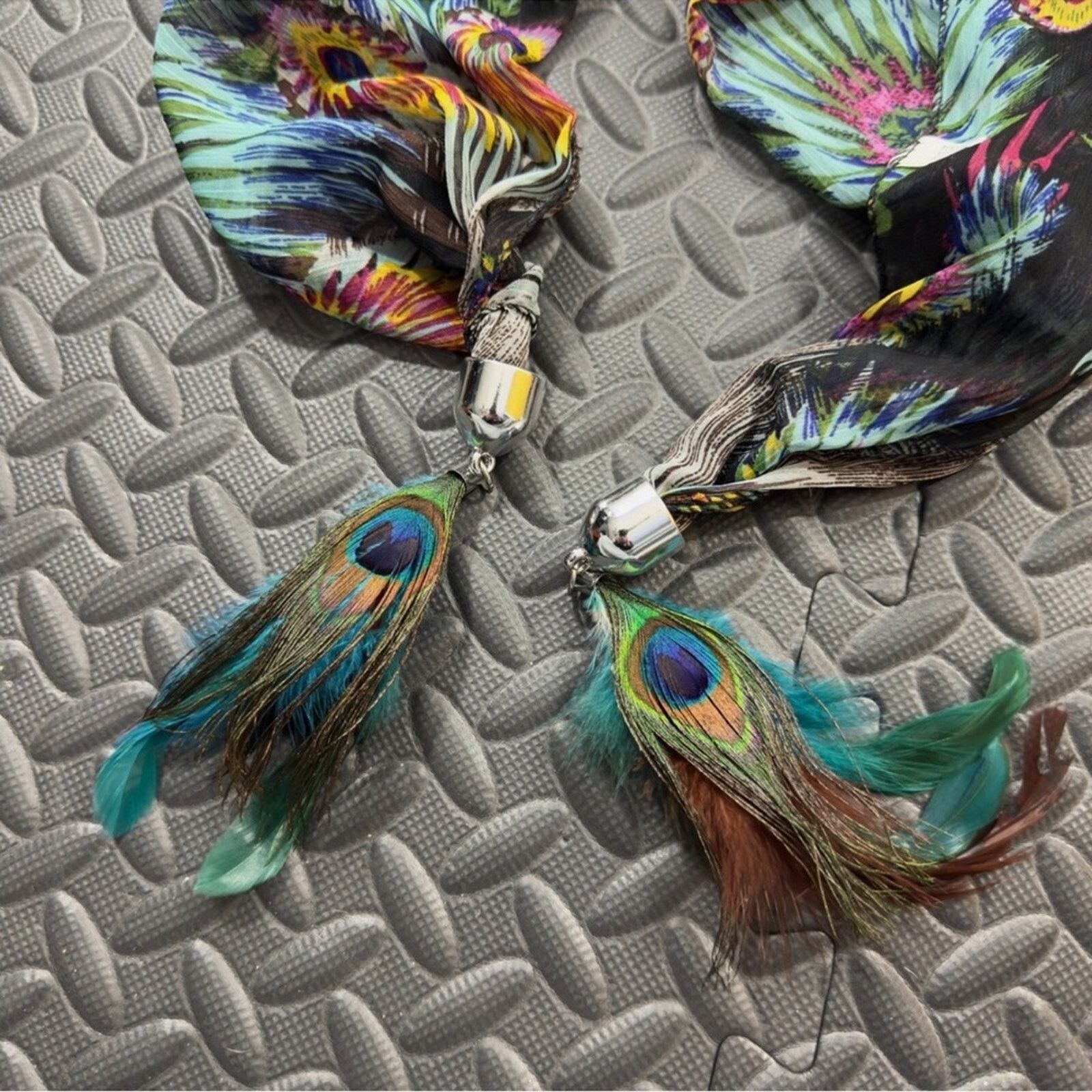 Other Peacock Feather Print Scarf Beach vacation Vintage Y2K Size ONE SIZE - 2 Thumbnail