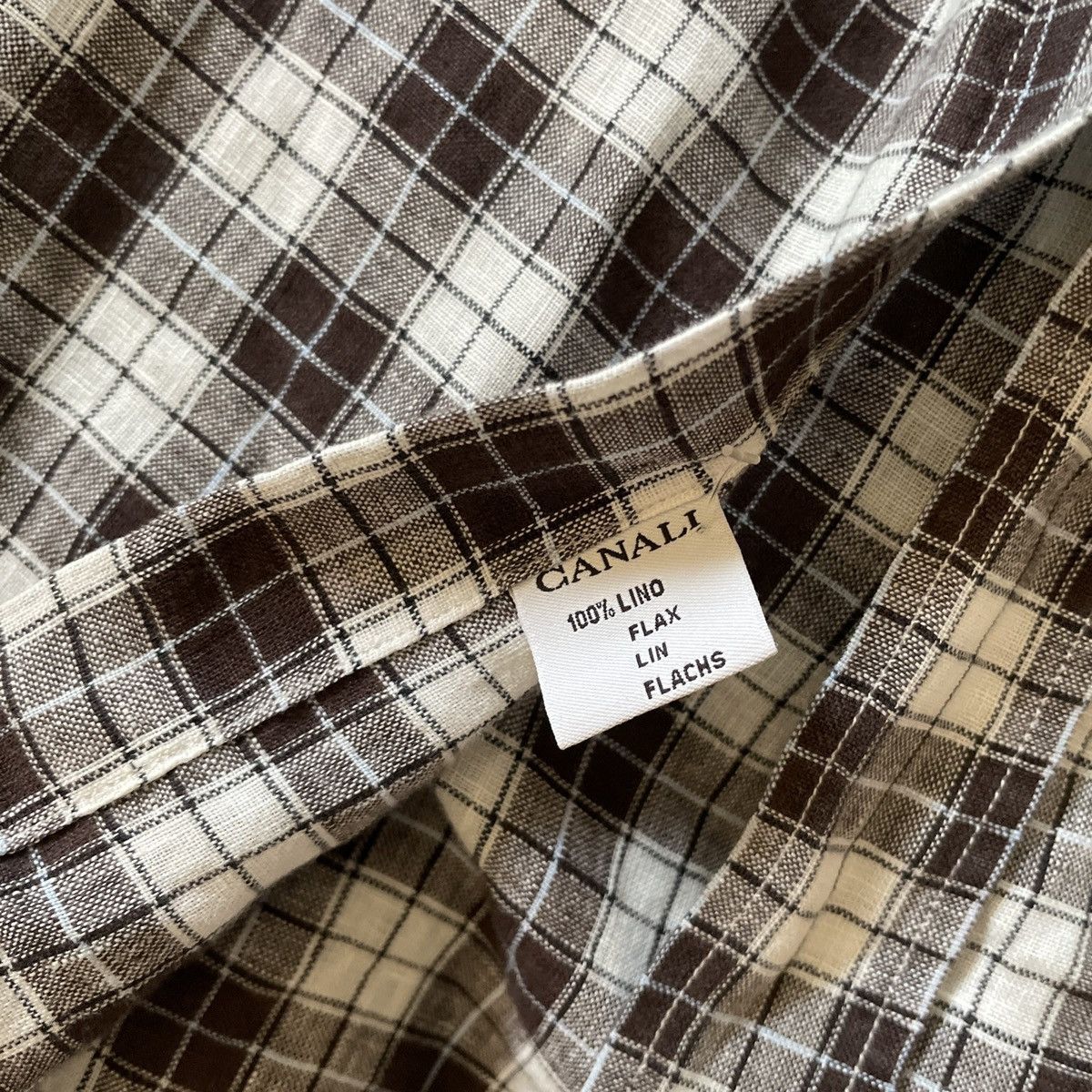 Canali Check Print Linen Shirt Size US XL / EU 56 / 4 - 5 Thumbnail