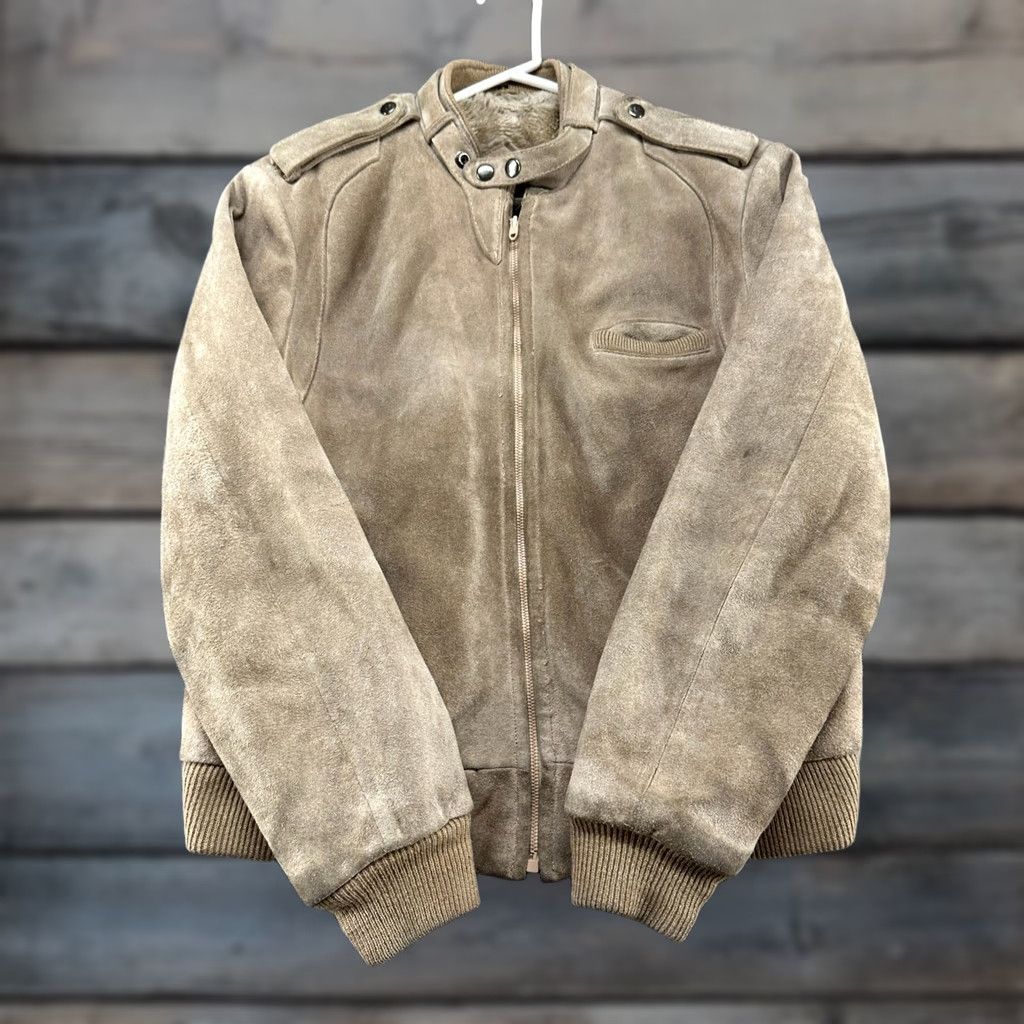Vintage VINTAGE Geronimo Leather Jacket Mens 42 Brown Suede Genuine Faux Fur Lined 70s Jacket Coat Mid-Length Band Collar Biker Quilted Lined Brown 90s Mens Size US XS / EU 42 / 0 - 1 Thumbnail