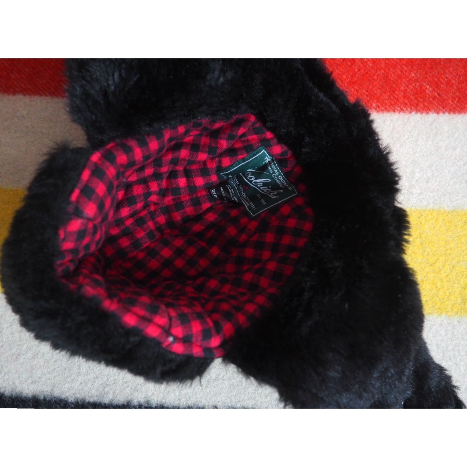 Vintage Woolrich Wool Blend Hat M Trapper Hat Plaid Wool Green Black Sherpa Shearling Lined Winter Men Adults Size ONE SIZE - 3 Thumbnail