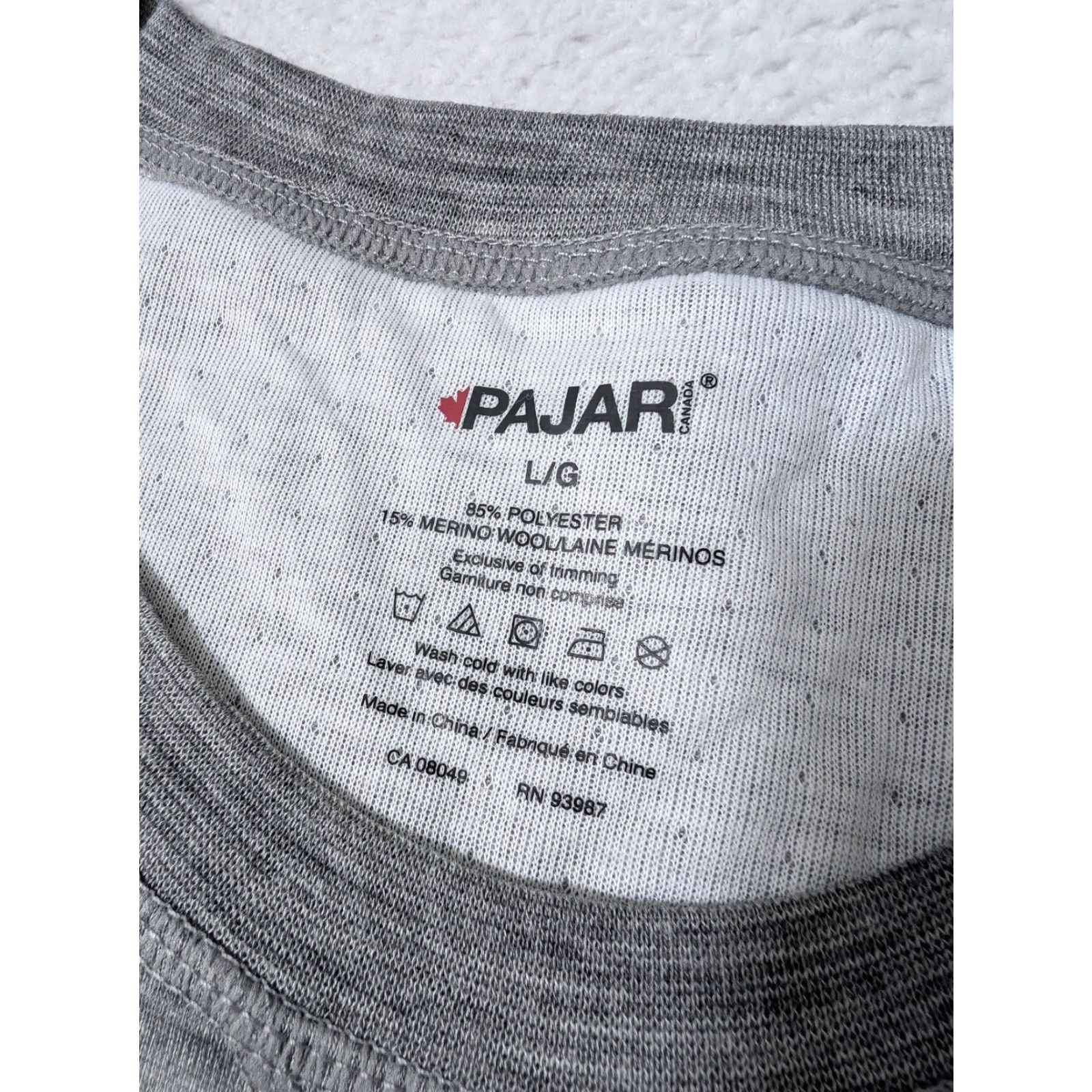 Pajar PAJAR T-Shirt Mens Large Crew Long Sleeve Grey Merino Wool Blend Thermal All Seasons Size US L / EU 52-54 / 3 - 4 Thumbnail