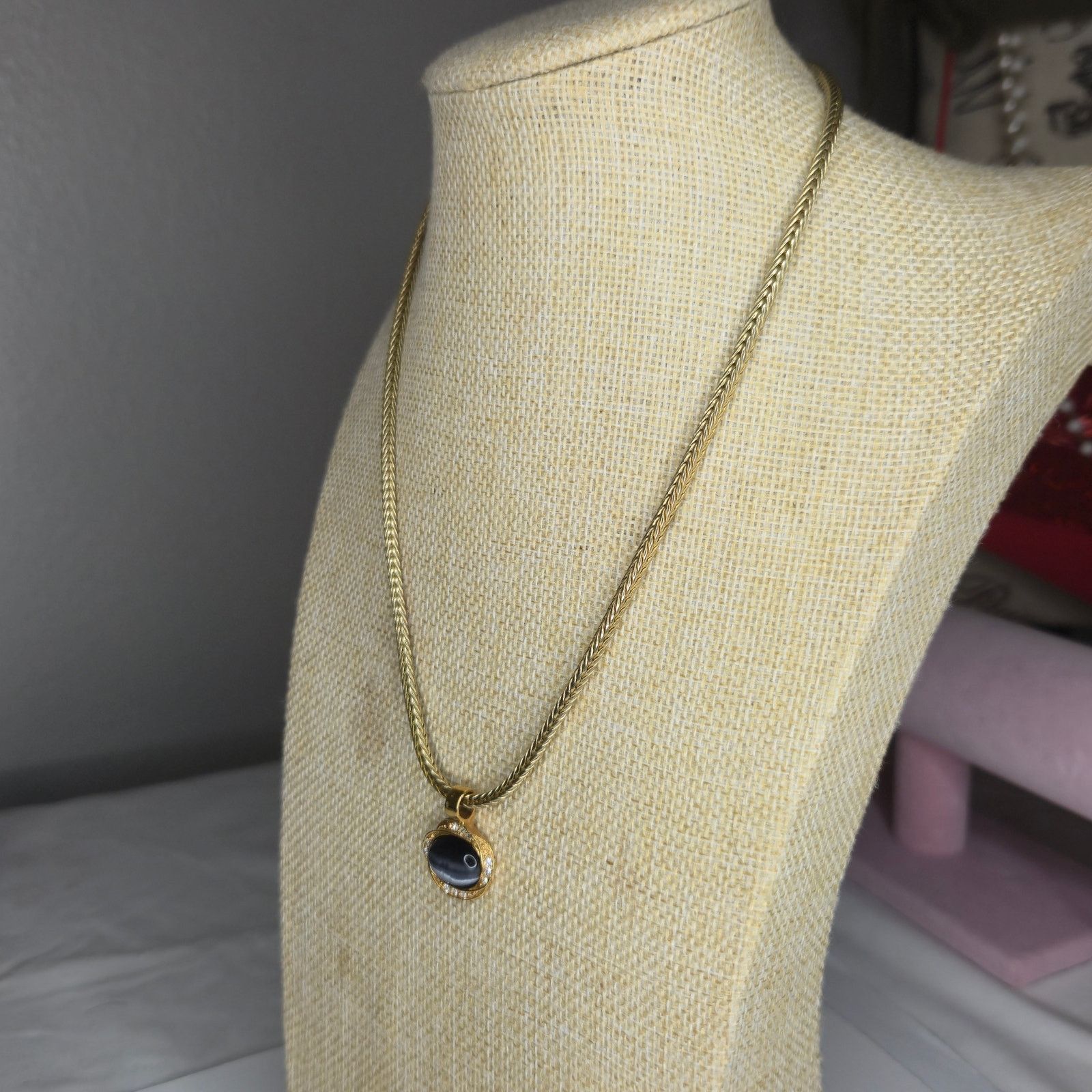 Vintage Roman Vintage Gold-Tone Necklace Crystals & Gray Cabochon Size ONE SIZE - 13 Thumbnail