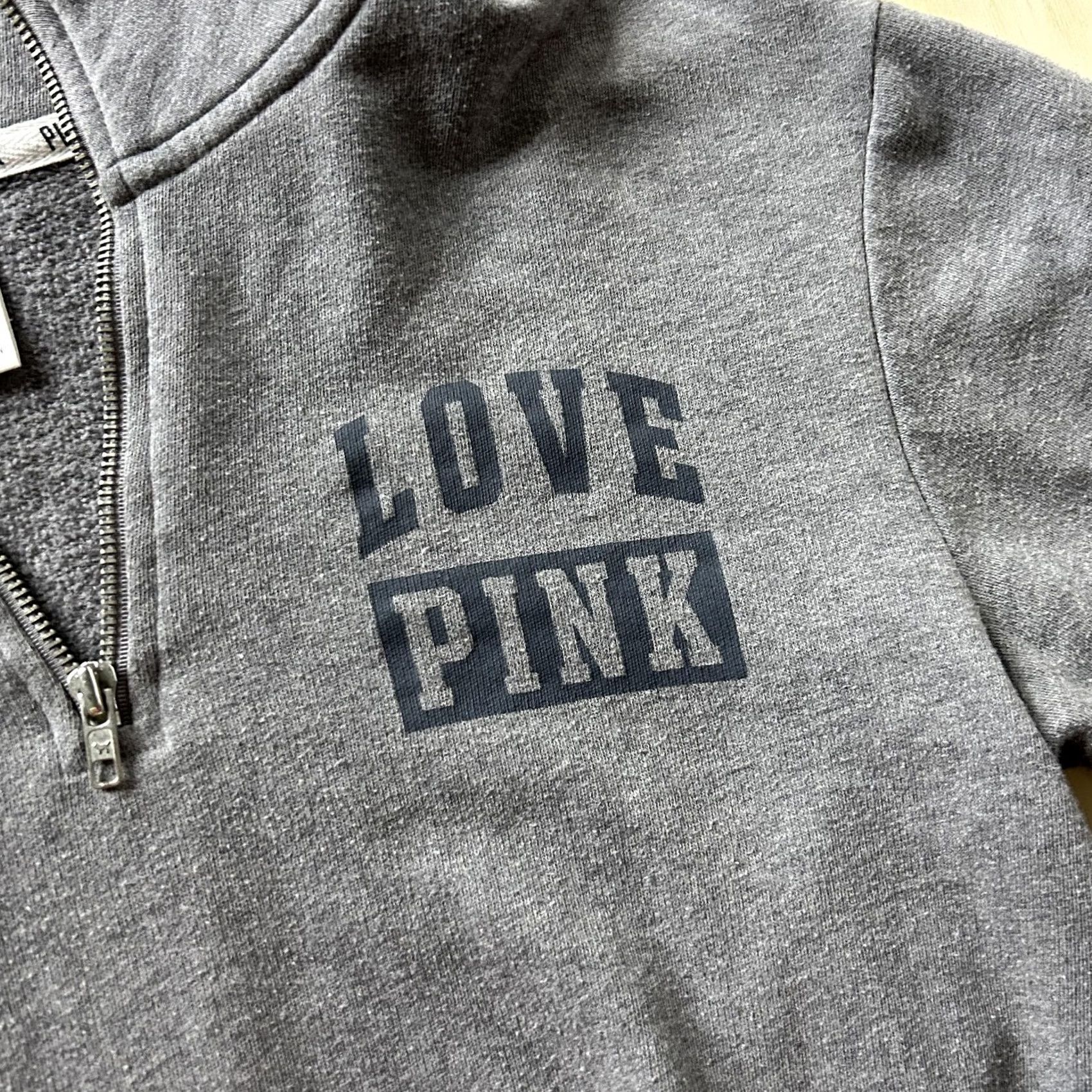 Pinko PINK Sweatshirt Womens XS Gray 1/4 Zip Pullover Love PINK Mock Neck Raglan Sleeve Kangaroo Pocket Casual Pullover Shirt Size XS / US 0-2 / IT 36-38 - 2 Thumbnail