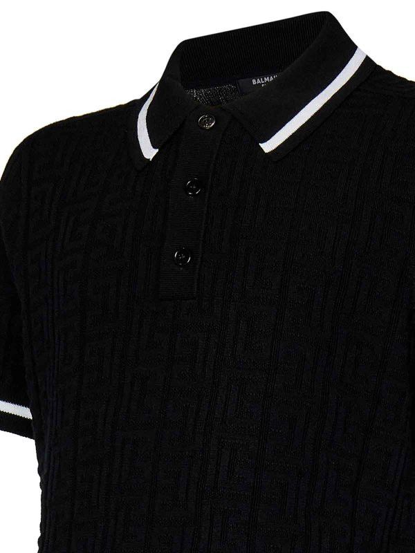 Balmain o1s1wg110925 Merino Wool Knit Polo Shirt in Black Size US M / EU 48-50 / 2 - 3 Thumbnail
