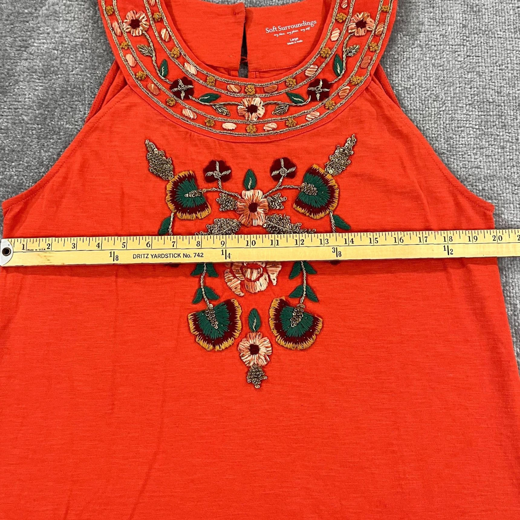 Soft Surroundings Soft Surroundings Dress Womens Large Orange Floral Embroidered Knee Length Cotton Zip Size L / US 10 / IT 46 - 7 Thumbnail