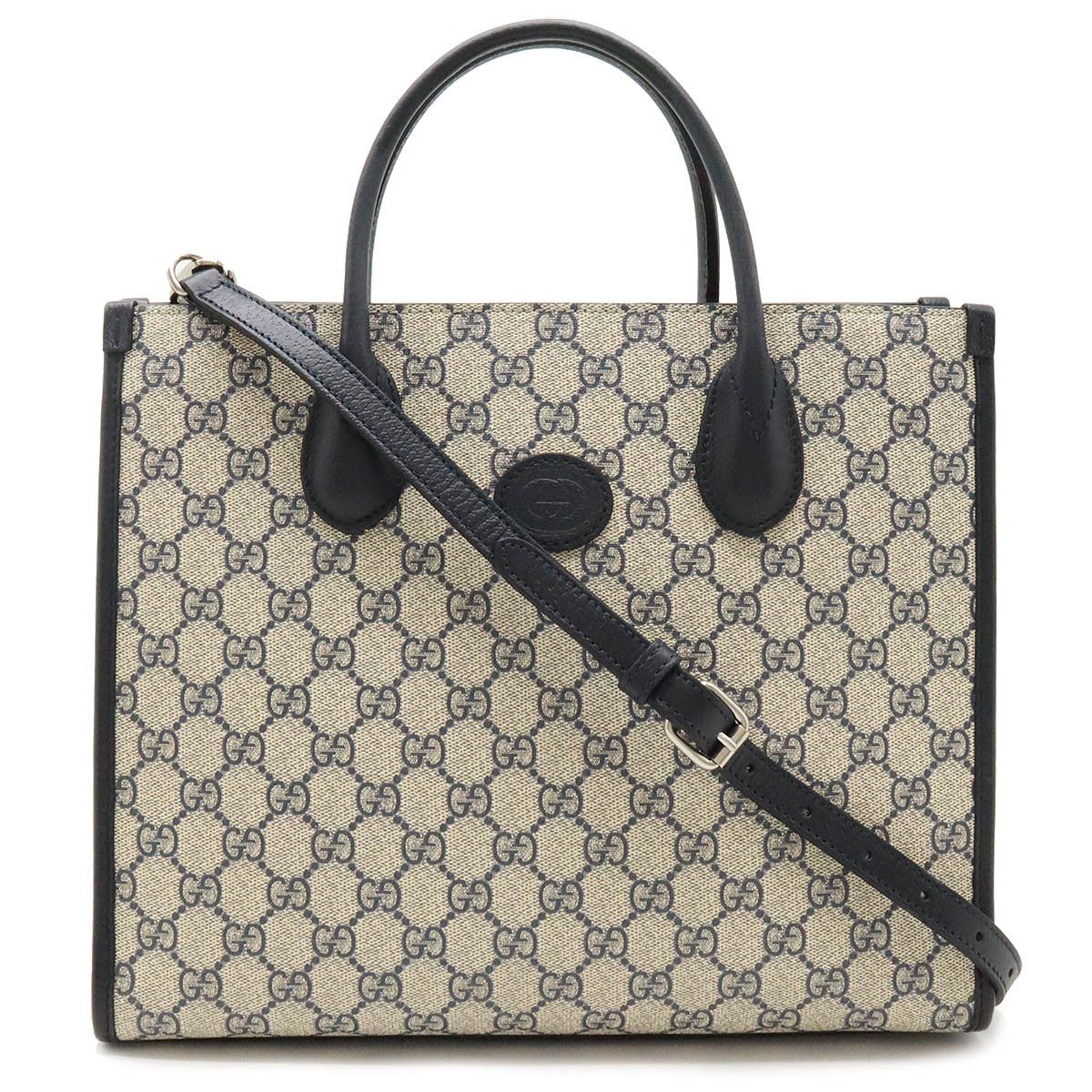 Gucci Gucci Gucci GG Small Tote Bag PVC/Leather 2WAY Ivory Navy Canvas Tote Bag 659983 in Great Condition Size ONE SIZE - 1 Thumbnail