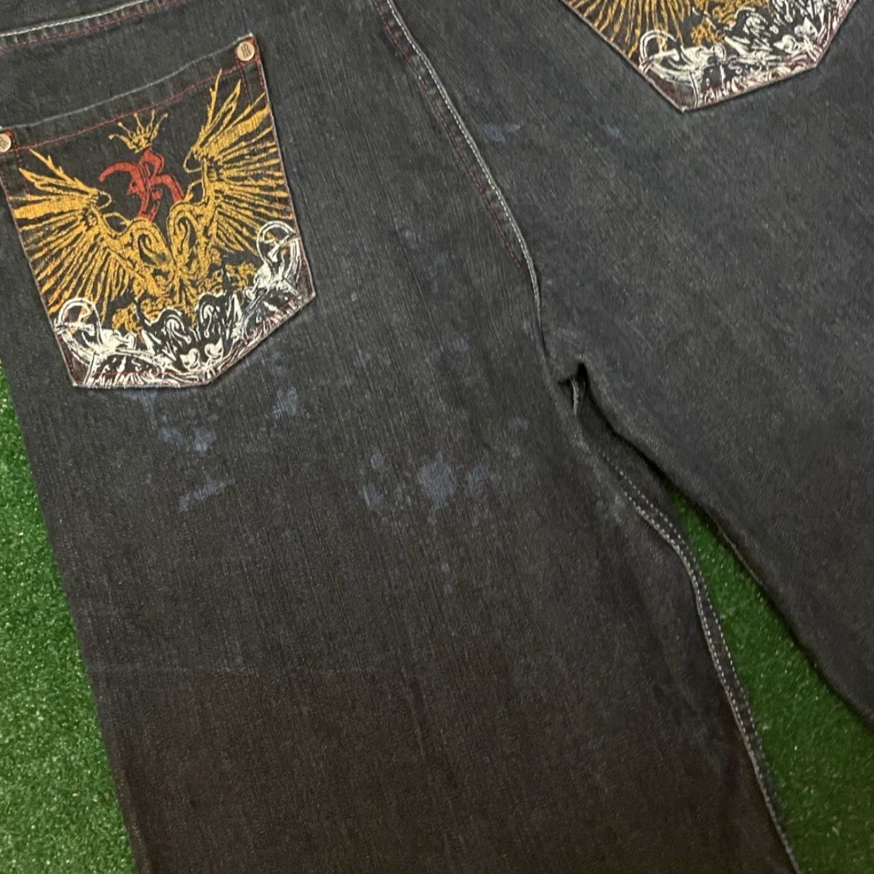 Royal RepubliQ VINTAGE Royal Baggy Skater Grunge Jean Shorts VTG Mens Size 42 Crown Wings Black Embroidered Y2K Wings Crown Skater Grunge Punk Hip Hop Cyber Size US 42 / EU 58 - 5 Thumbnail