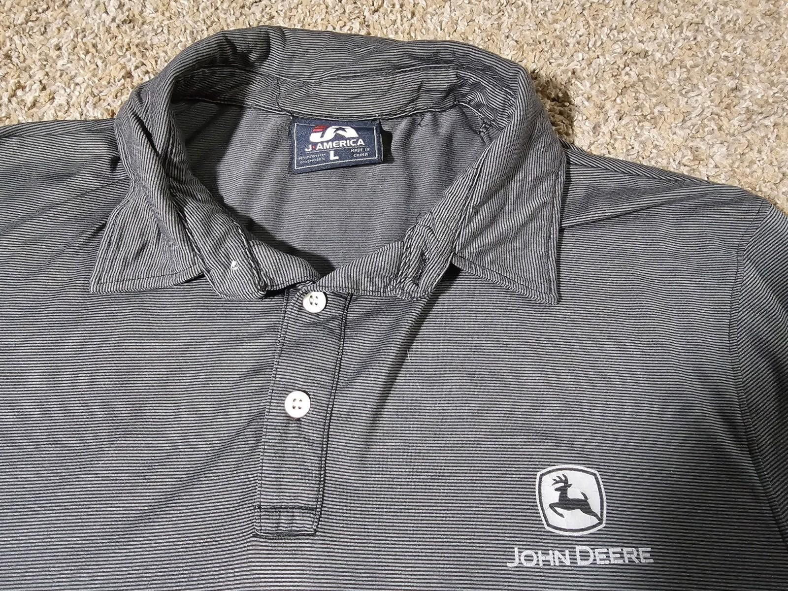 J. America J America Large Gray John Deere Striped Polo Shirt Size US L / EU 52-54 / 3 - 2 Thumbnail