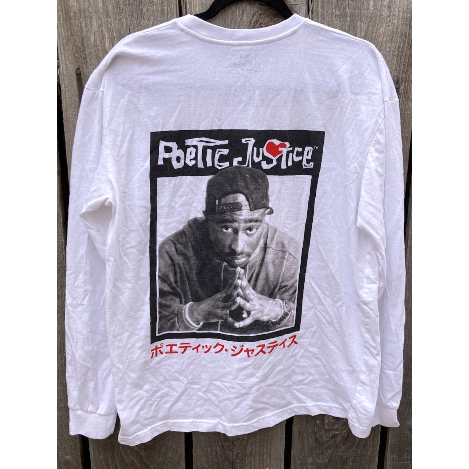 Vintage Poetic Justice T-Shirt White 2Pac Face LS Mens L 90s Hip Hop Movie Japanese Film Embroidered Logo Size US L / EU 52-54 / 3 - 6 Thumbnail