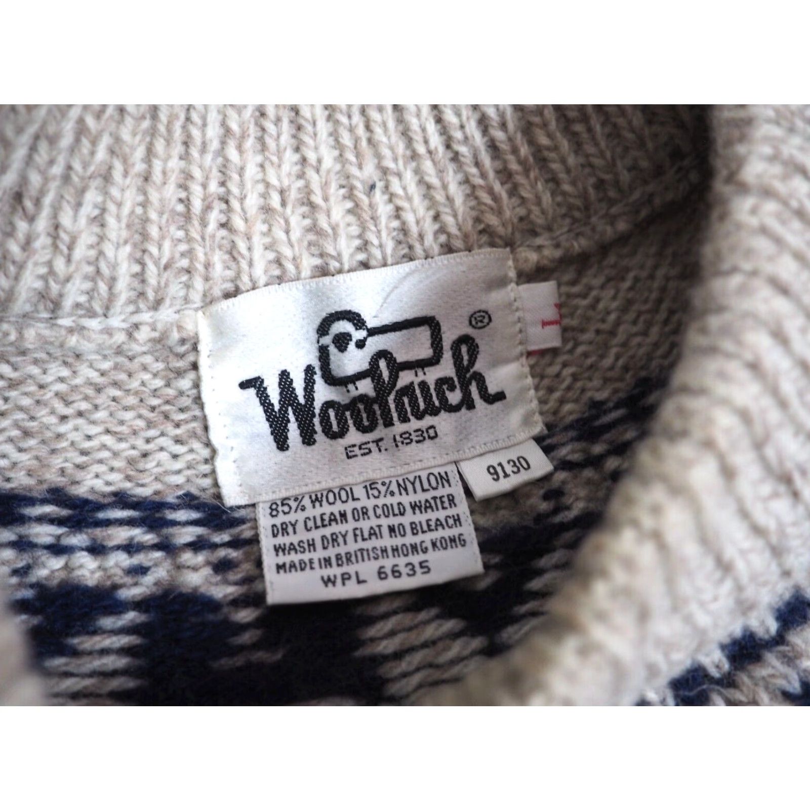 Vintage VTG 70s Woolrich Wool Beige Fair Isle Nordic Camp Pullover Sweater Unisex L Size US L / EU 52-54 / 3 - 6 Thumbnail