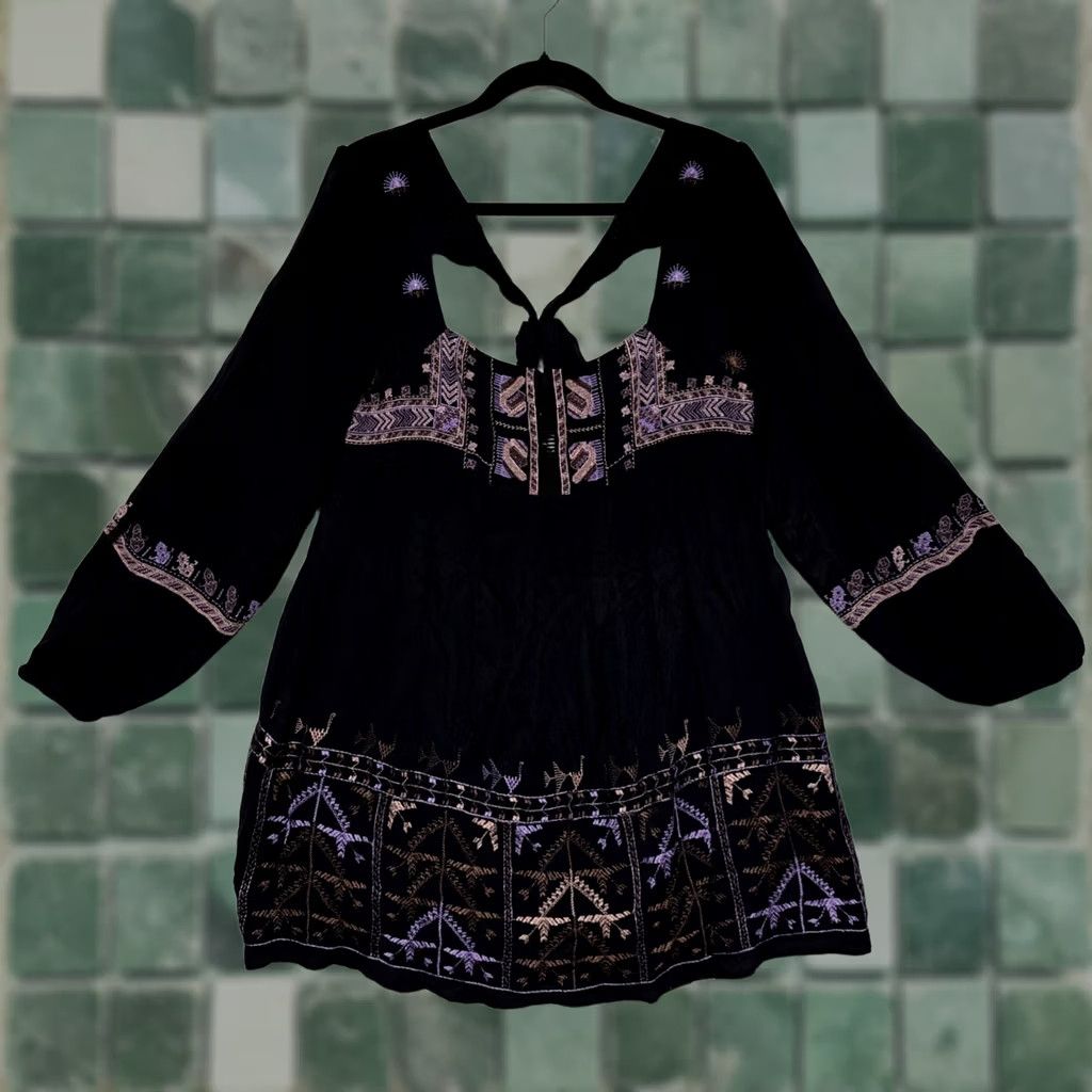 Free People Free People Dress Boho Mini Black Open Back Embroidered Rayon S Small NWT OB888346 Women Party/Cocktail Bohemian Open Back Dress Size S / US 4 / IT 40 - 1 Thumbnail