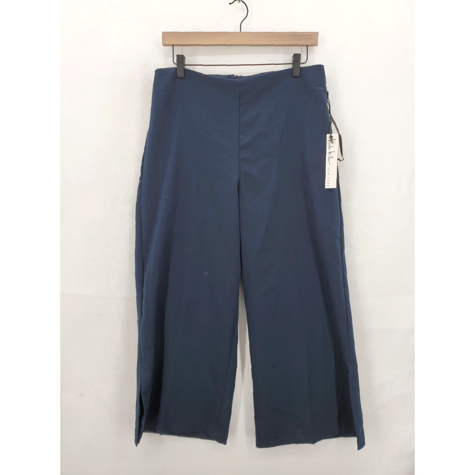Nicole Miller Nicole Miller New York Pants Womens 10 Navy Blue Wide Crop Culottes High Rise Slim Fit Stretch Zip Casual Workwear Regular Inseam 25 in} Size 32" / US 10 / IT 46 - 2 Thumbnail
